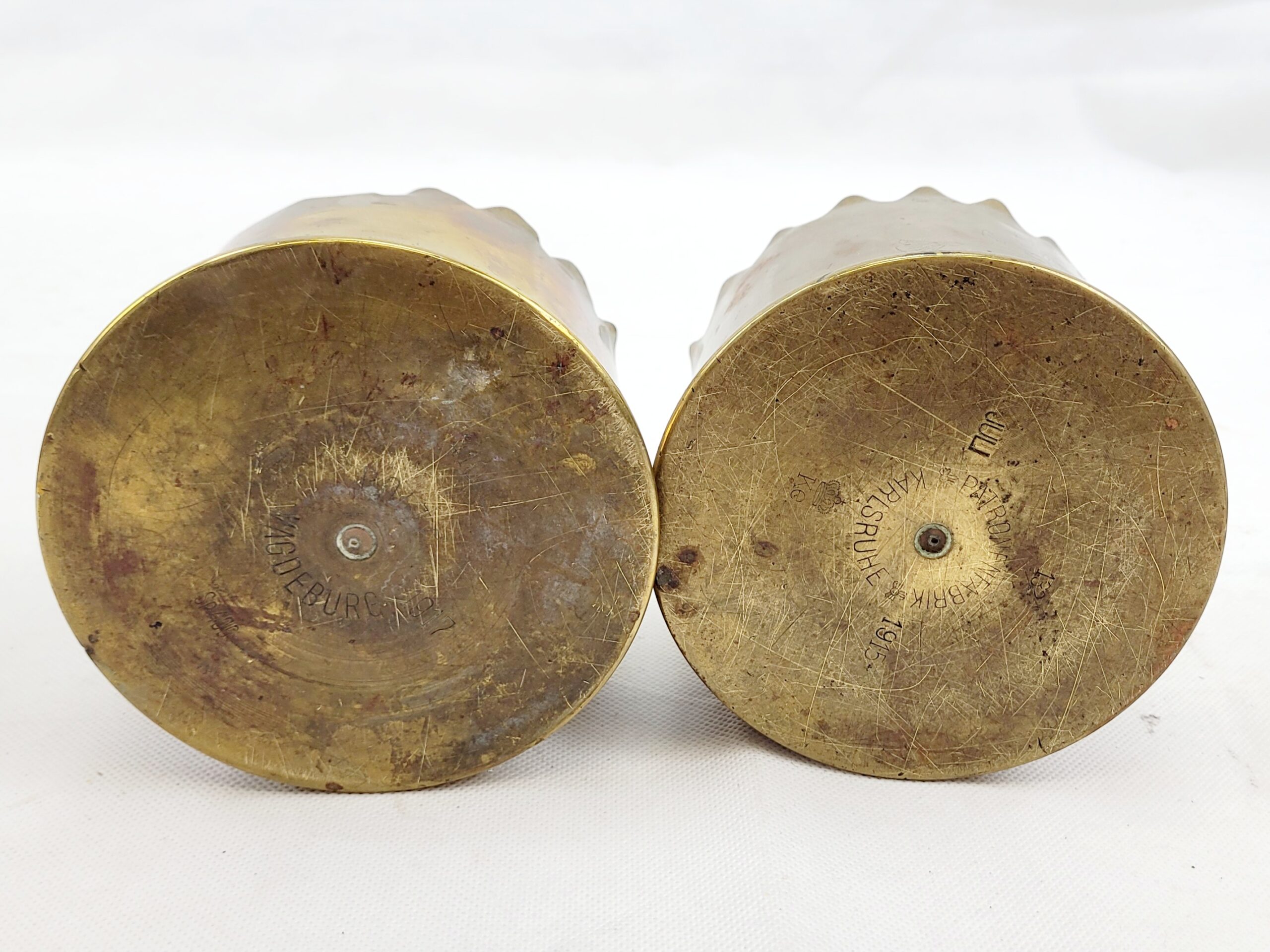 1915 And 1917 German Trench Art Shell Case Pair - Image 6
