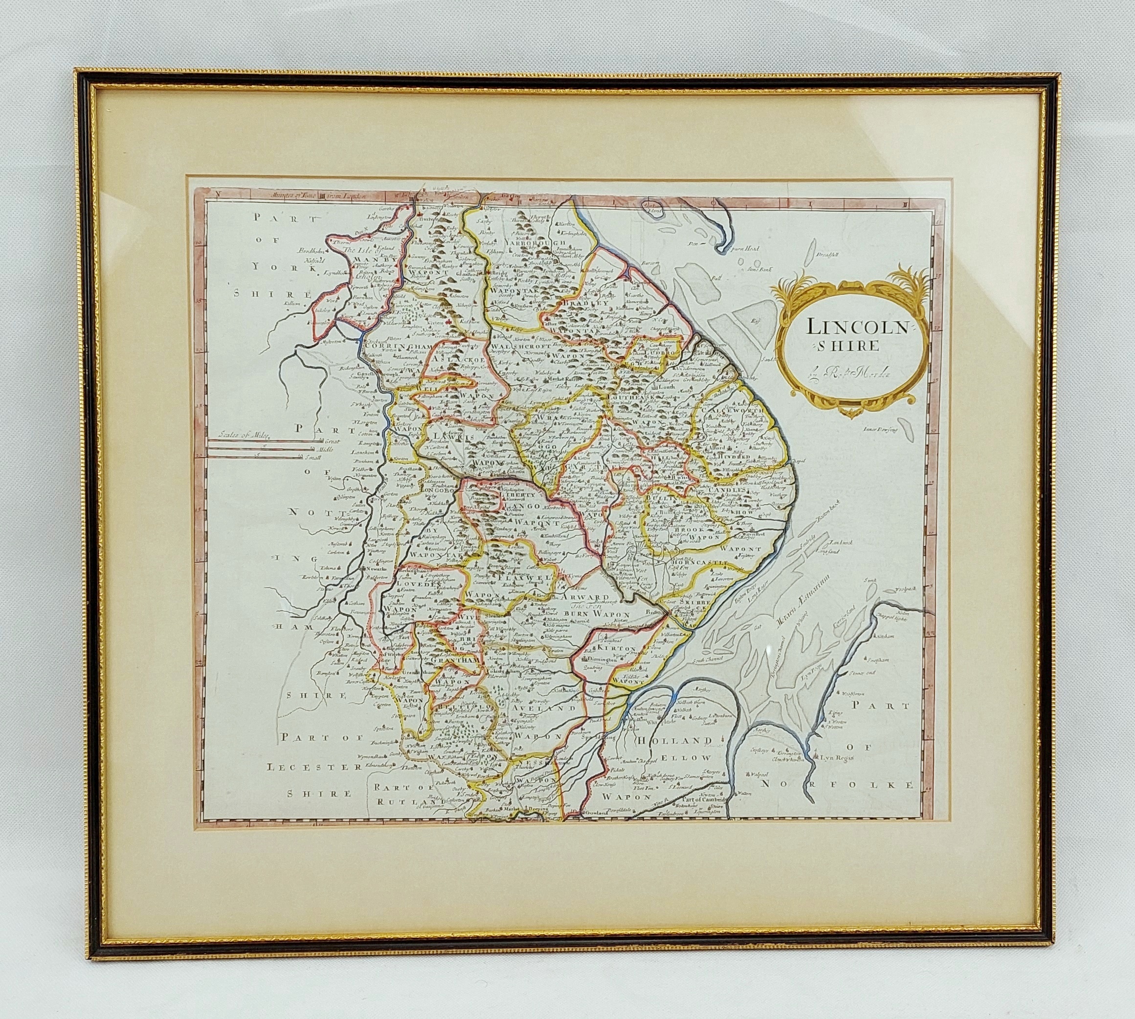 Hand Coloured Antique 1695 Map Of Lincolnshire By Robert Morden From Camdens Britannia*