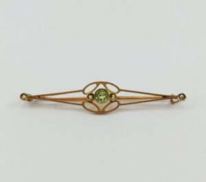 9ct Rose Gold Peridot & Pearl Brooch