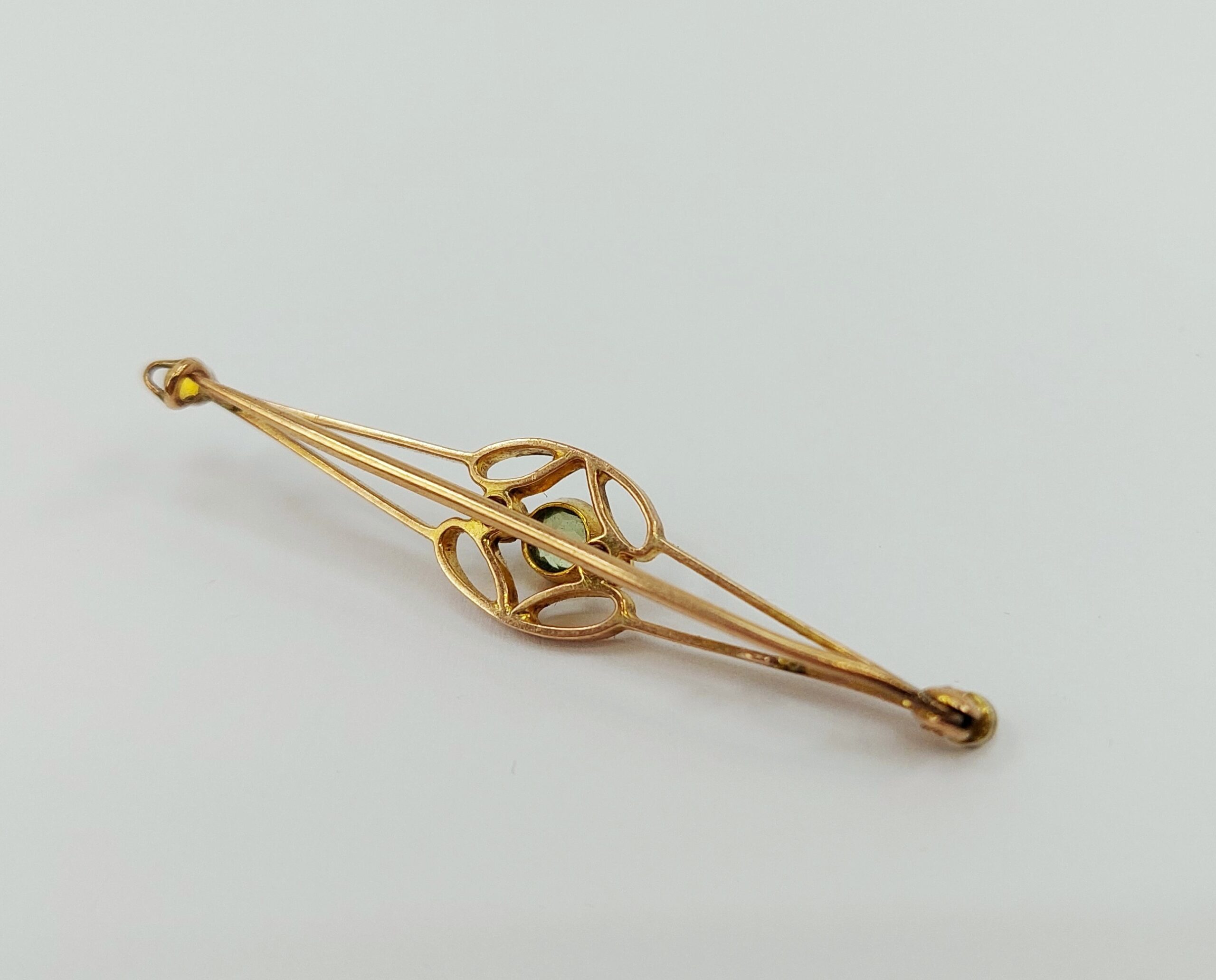 9ct Rose Gold Peridot & Pearl Brooch - Image 5