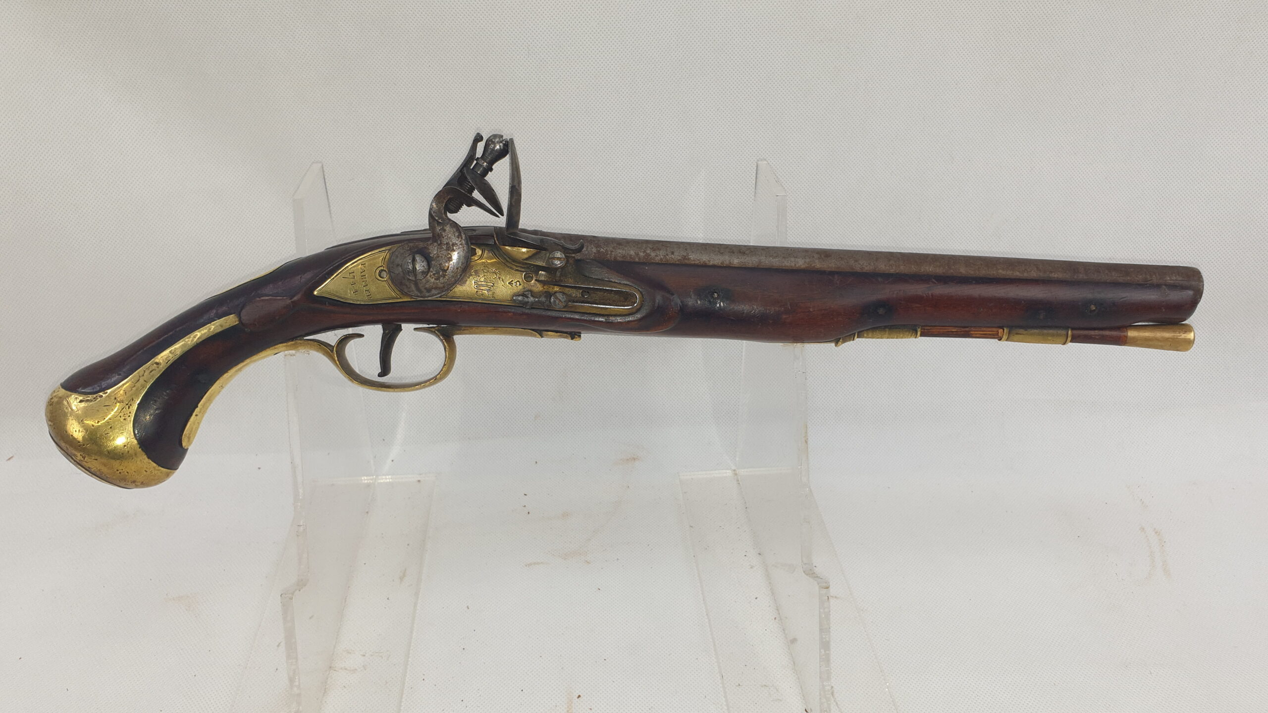 Rare Brass Version 1744 Land Dragoon Flintlock Pistol By Farmer With Holster - Image 13