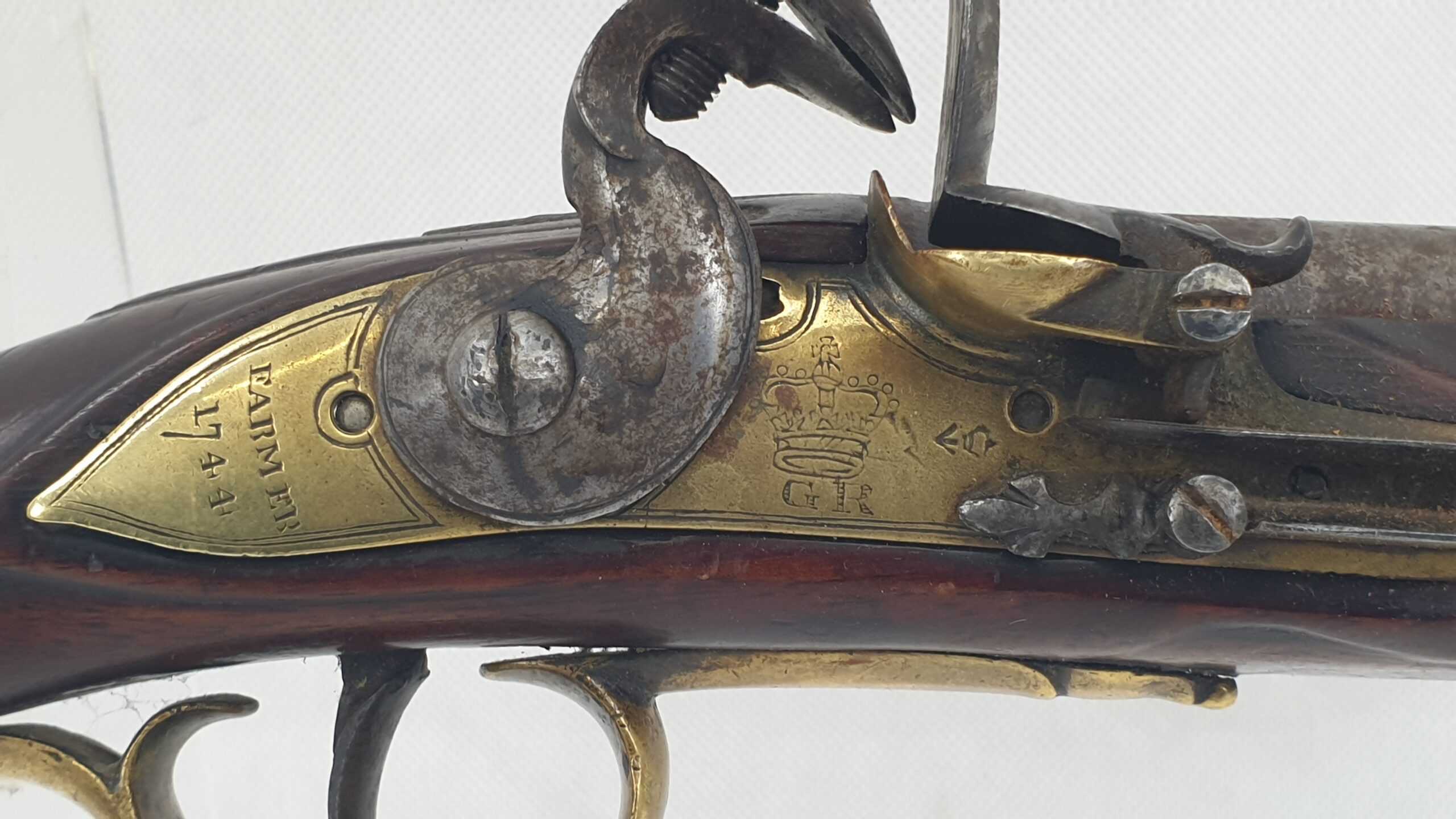 Rare Brass Version 1744 Land Dragoon Flintlock Pistol By Farmer With Holster - Image 12