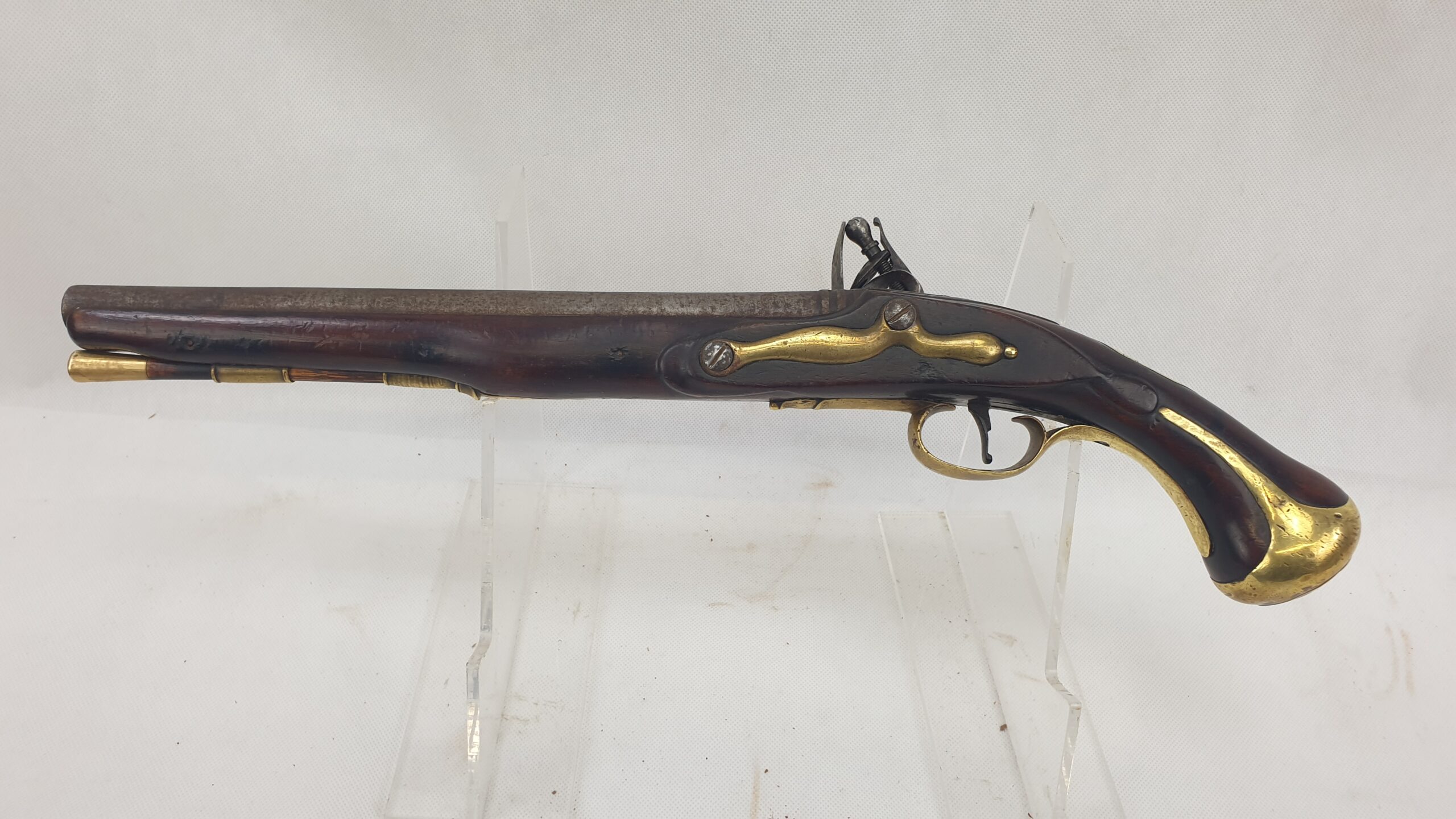 Rare Brass Version 1744 Land Dragoon Flintlock Pistol By Farmer With Holster - Image 8