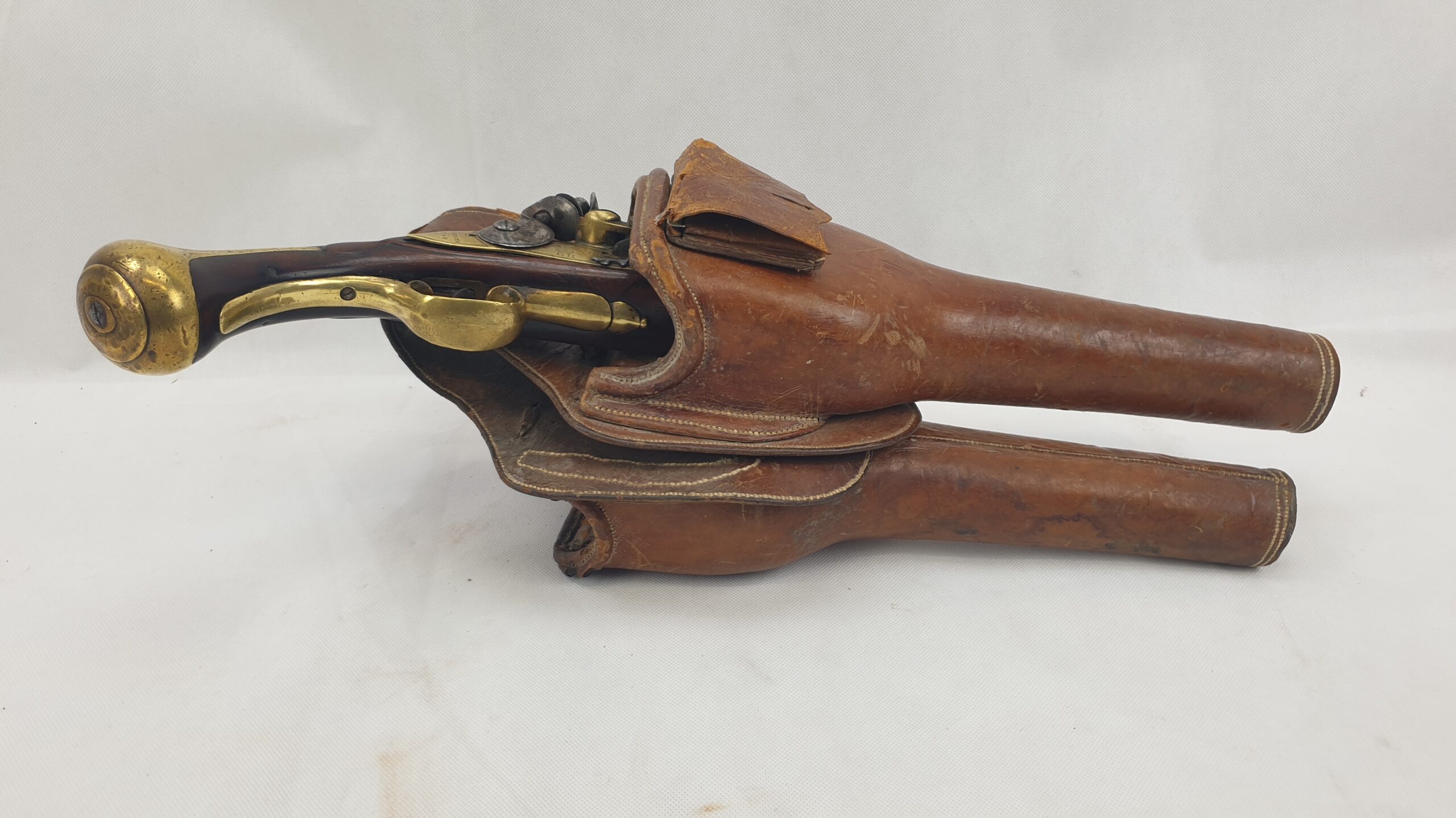 Rare Brass Version 1744 Land Dragoon Flintlock Pistol By Farmer With Holster - Image 21