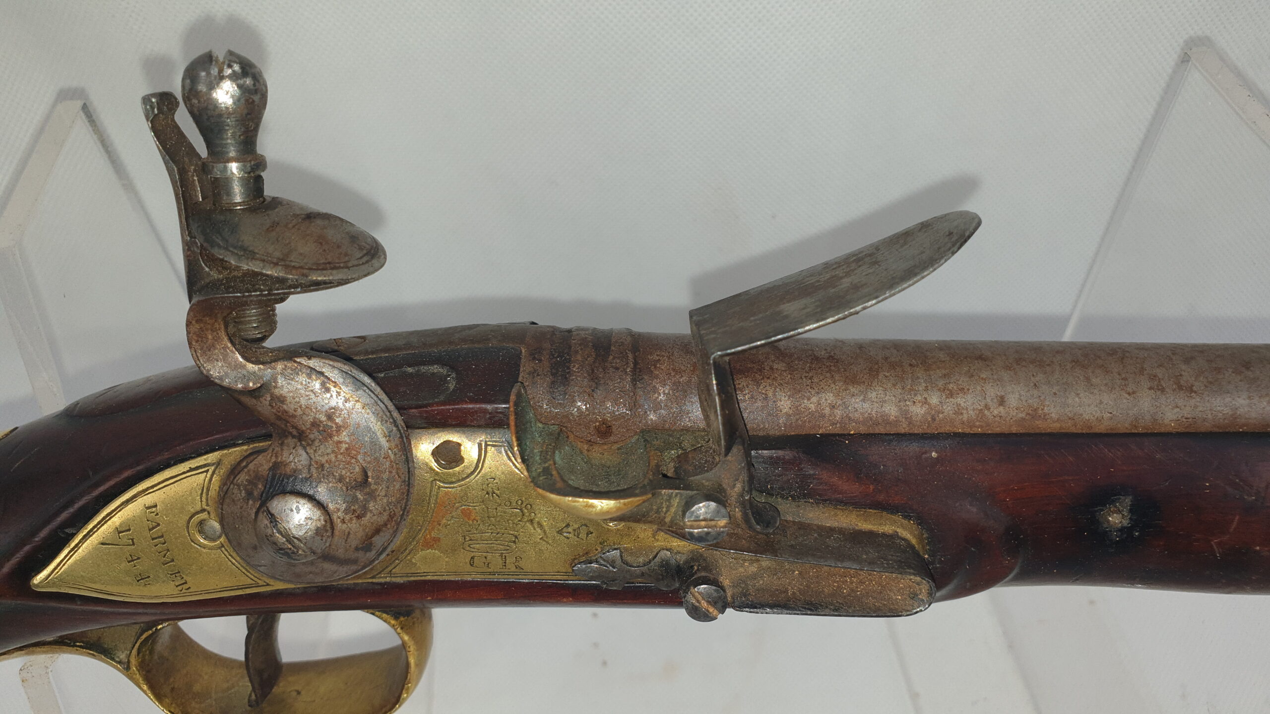 Rare Brass Version 1744 Land Dragoon Flintlock Pistol By Farmer With Holster - Image 5