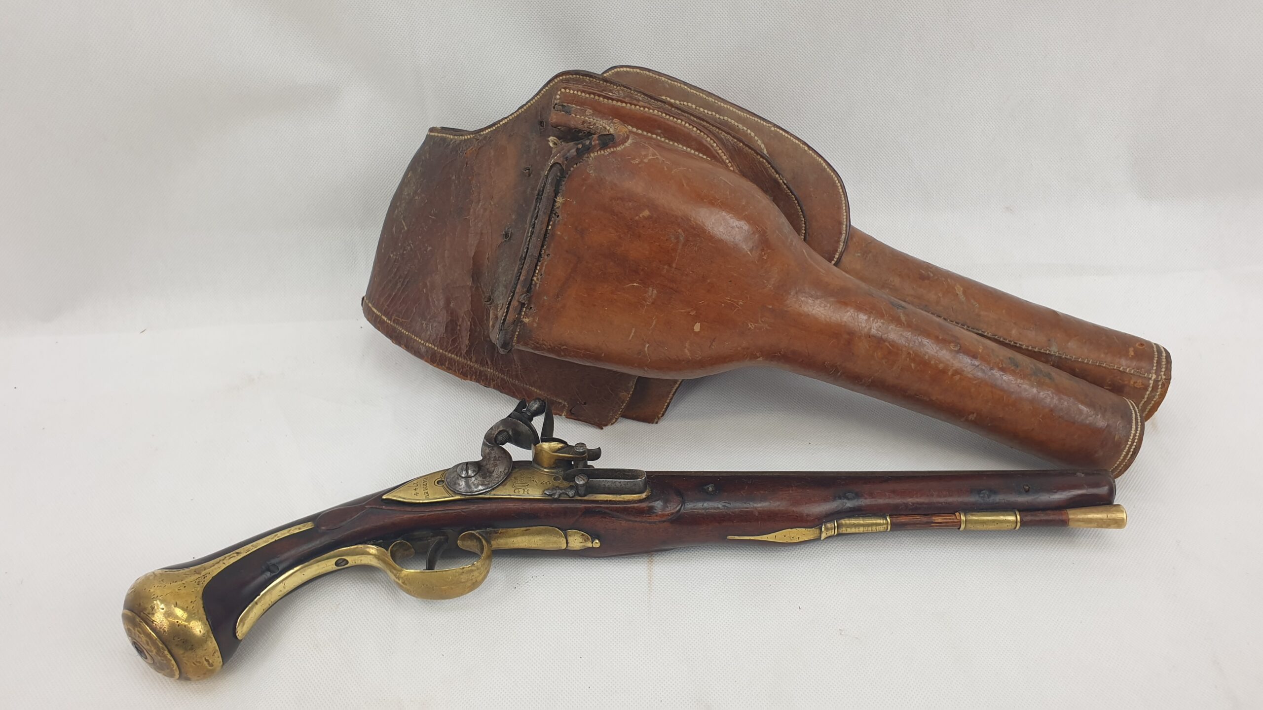 Rare Brass Version 1744 Land Dragoon Flintlock Pistol By Farmer With Holster