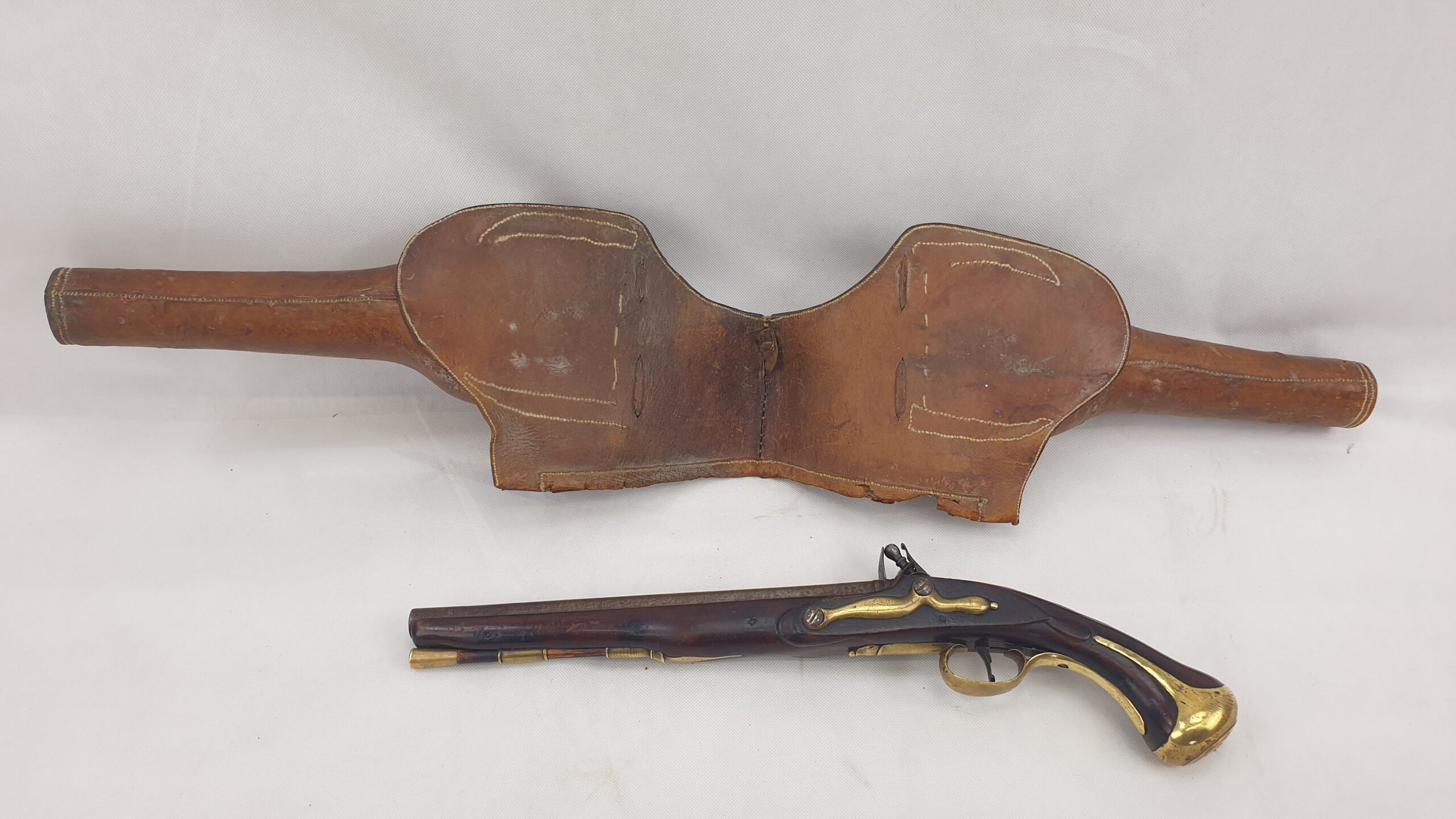 Rare Brass Version 1744 Land Dragoon Flintlock Pistol By Farmer With Holster - Image 20