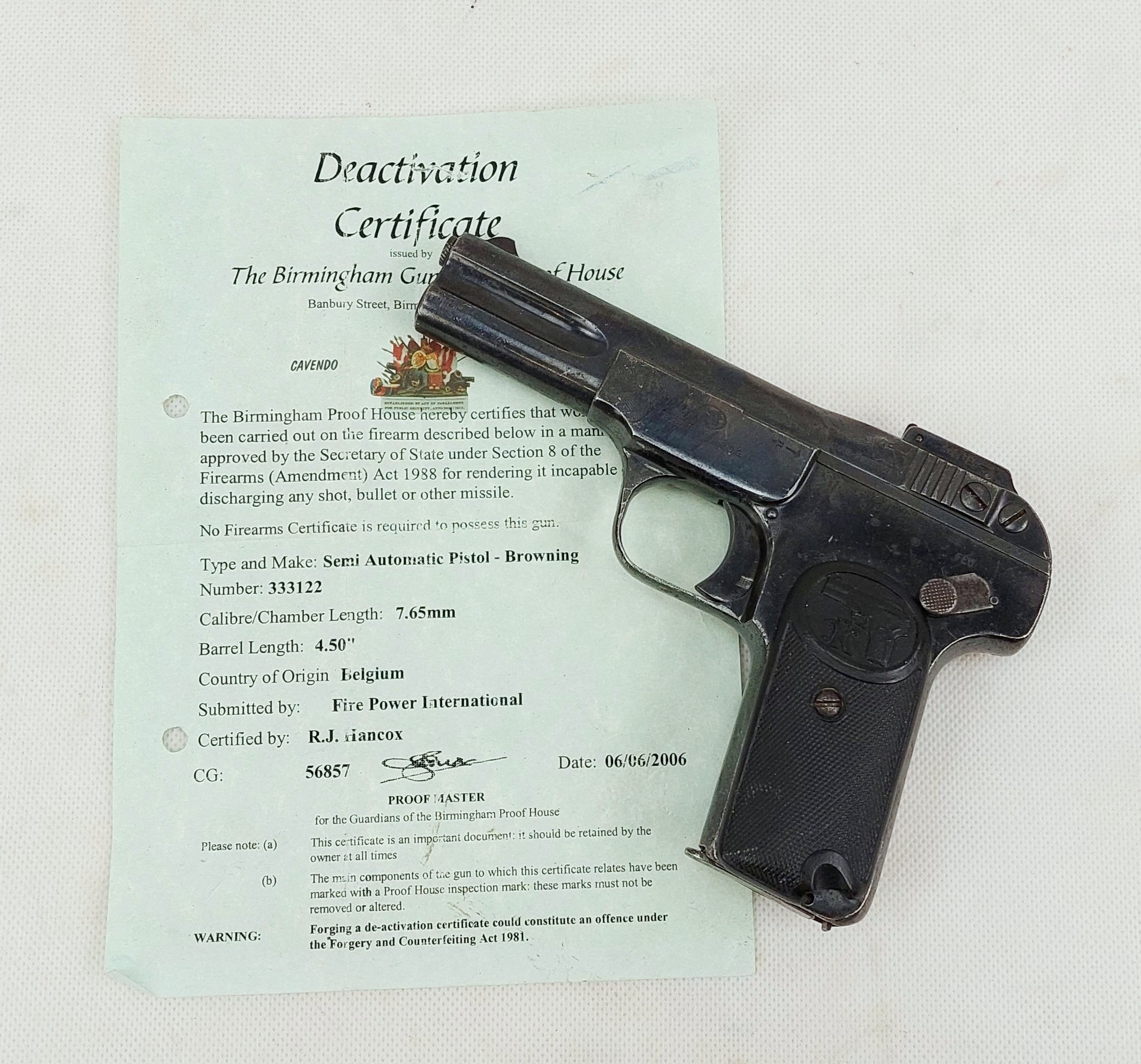 Belgian Browning Model 1900 New Specification Deactivated Pistol