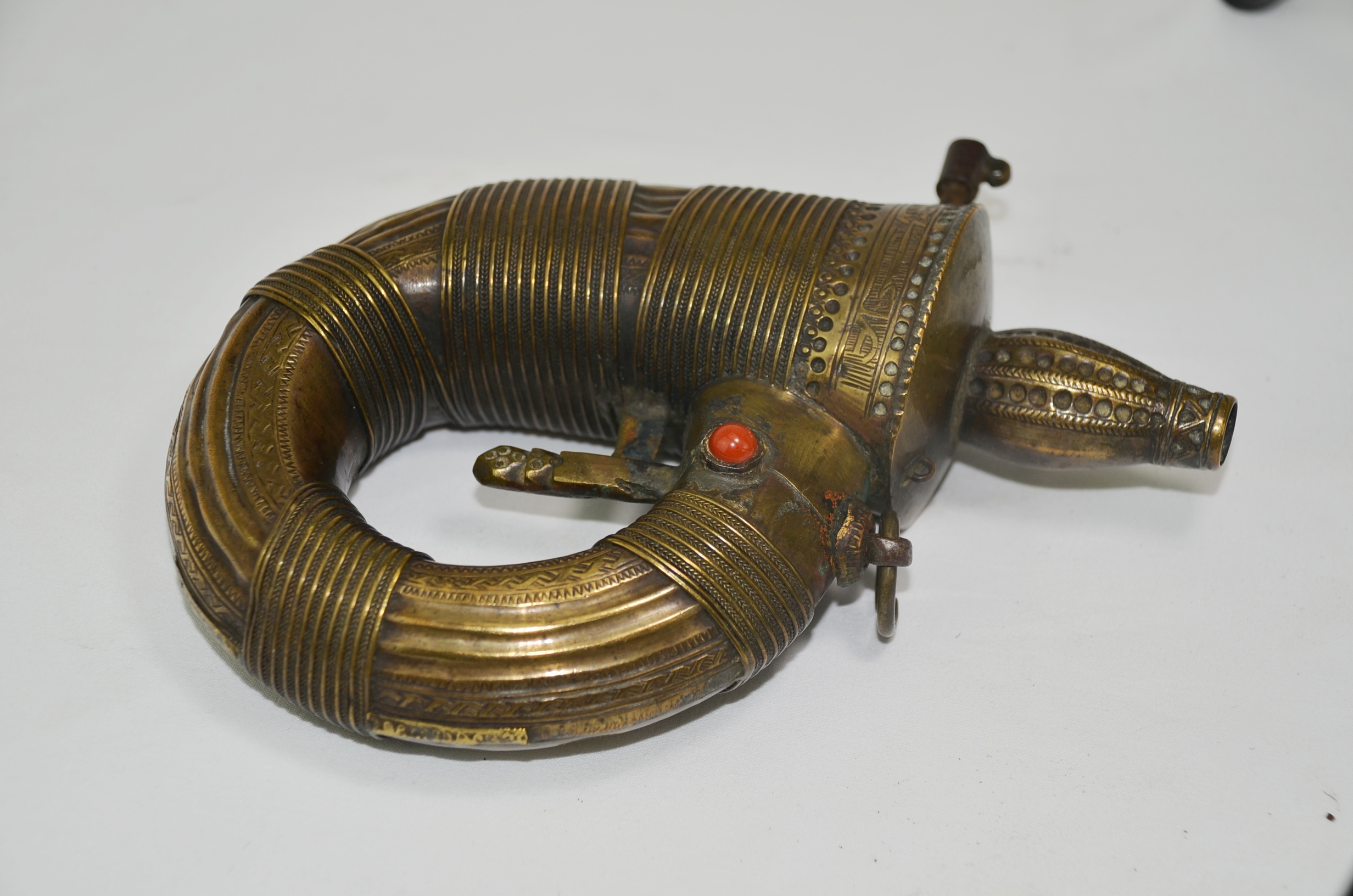 Antique Middle Eastern Brass Powder Flask - Image 2