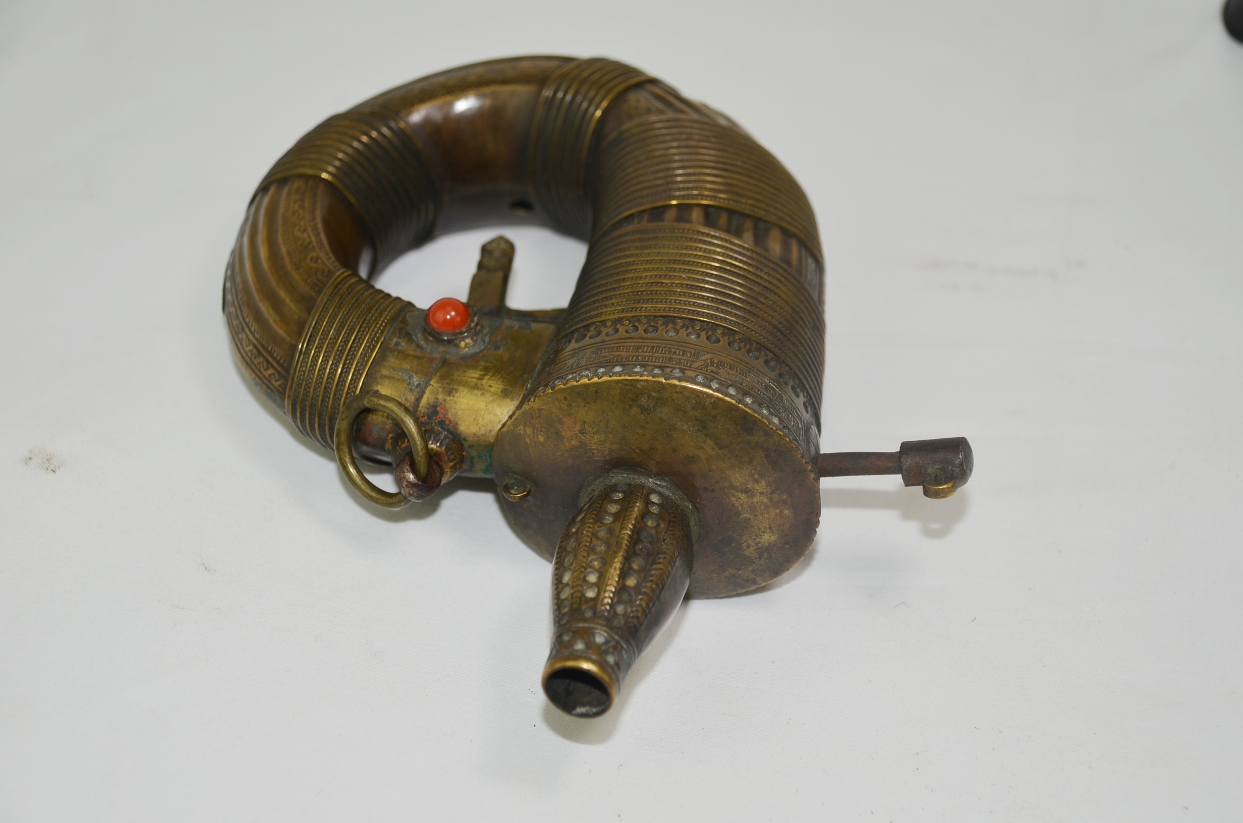 Antique Middle Eastern Brass Powder Flask - Image 4