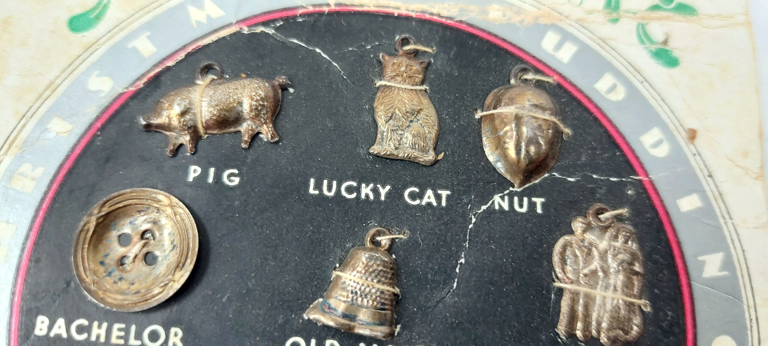 Set of 9 Sterling Silver Christmas Pudding Charms on Original Card c1950s * - Image 2
