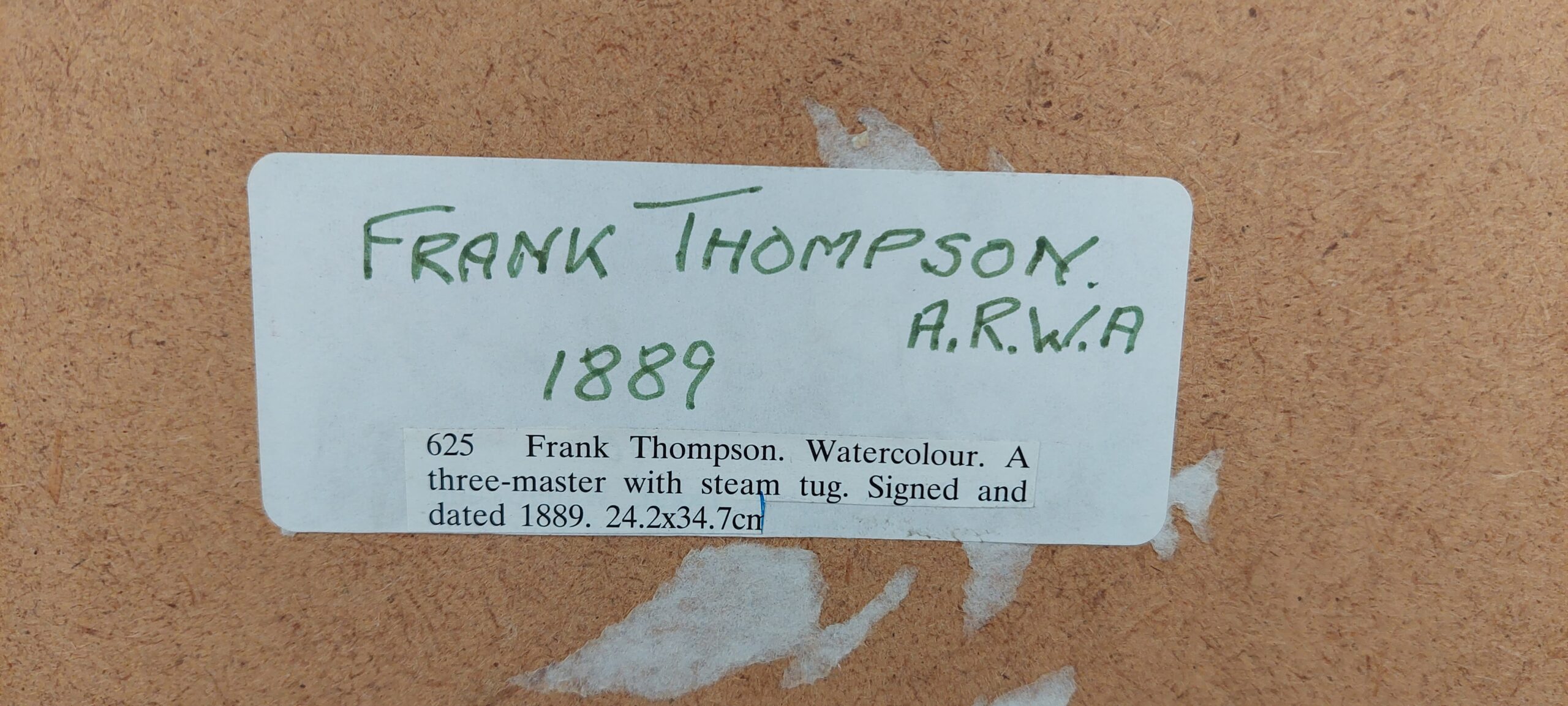 Watercolour of 'Three-Master with Steam Tug' by Frank Wildes Thompson c1887* - Image 7