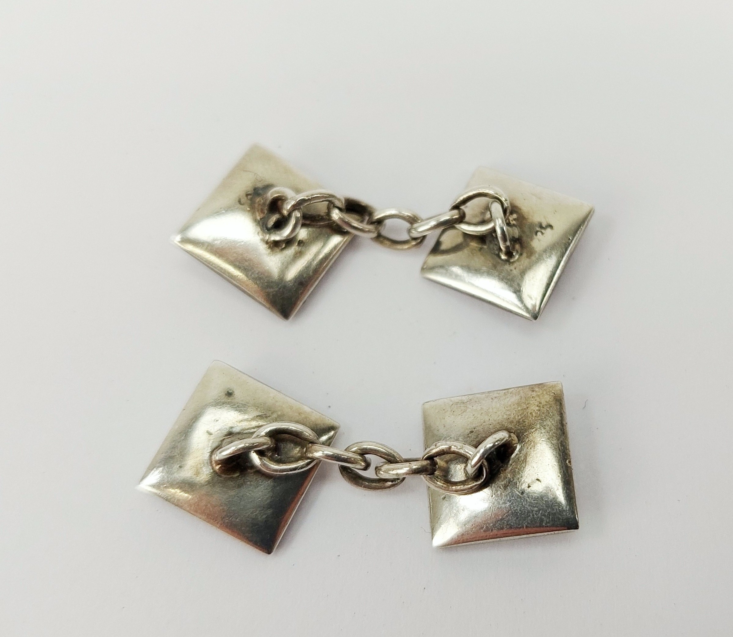 Sterling Silver Leather, MOP & Glass Cufflinks Pair - Image 2