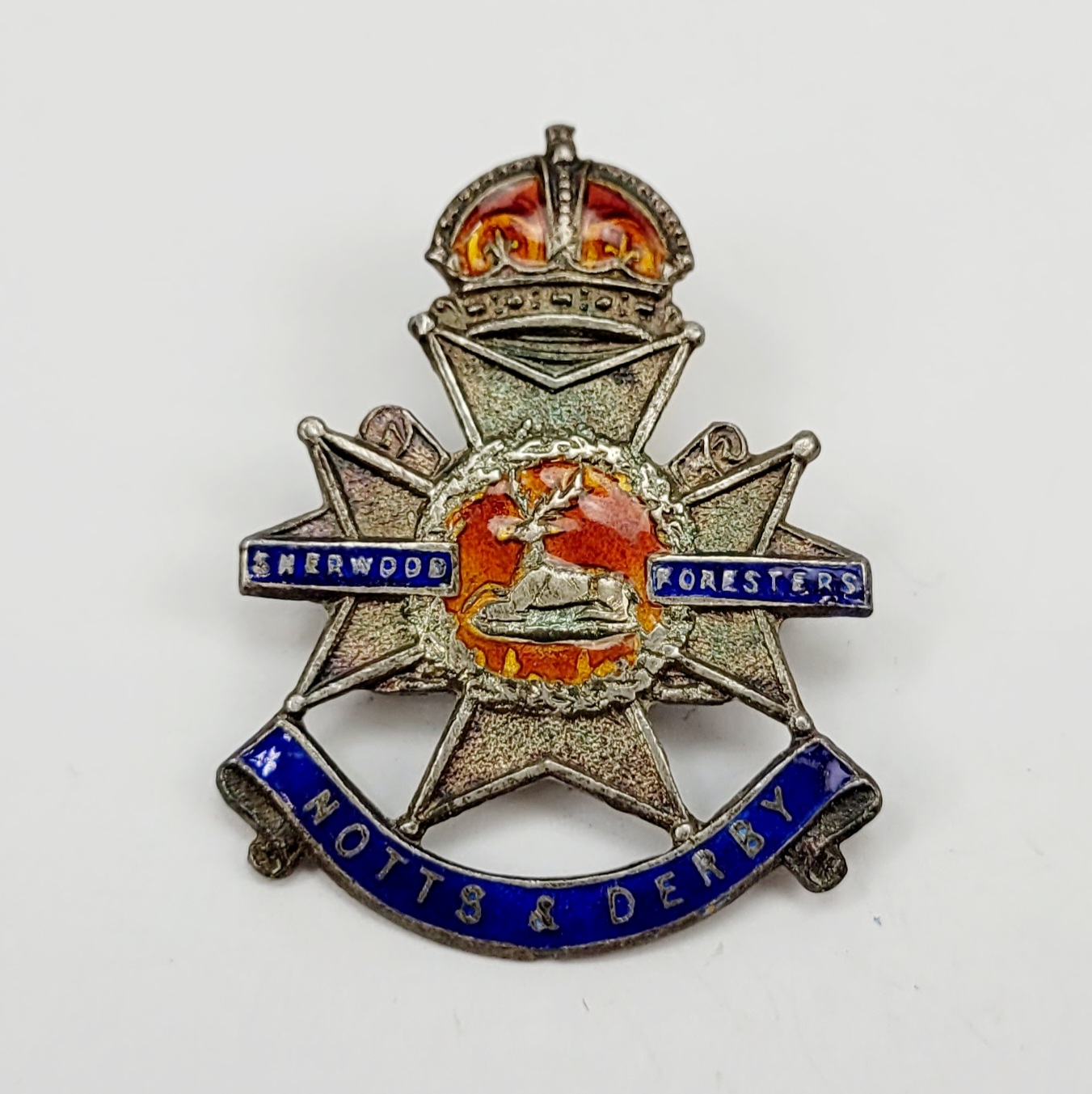 Kings Crown Notts And Derby Regiment Silver And Enamel Sweetheart Badge