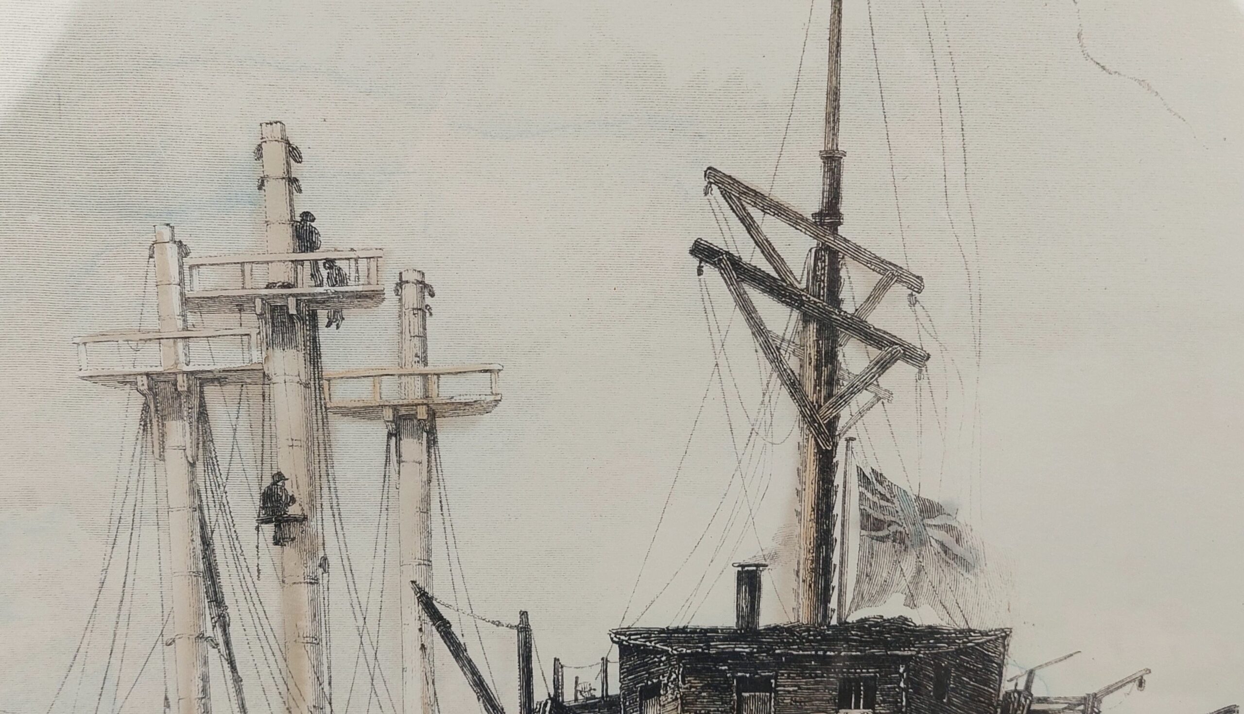 Large Victorian Framed Hand Coloured Print Of Men Of War Ships And Hulks Moored In Portsmouth Harbour - Image 3