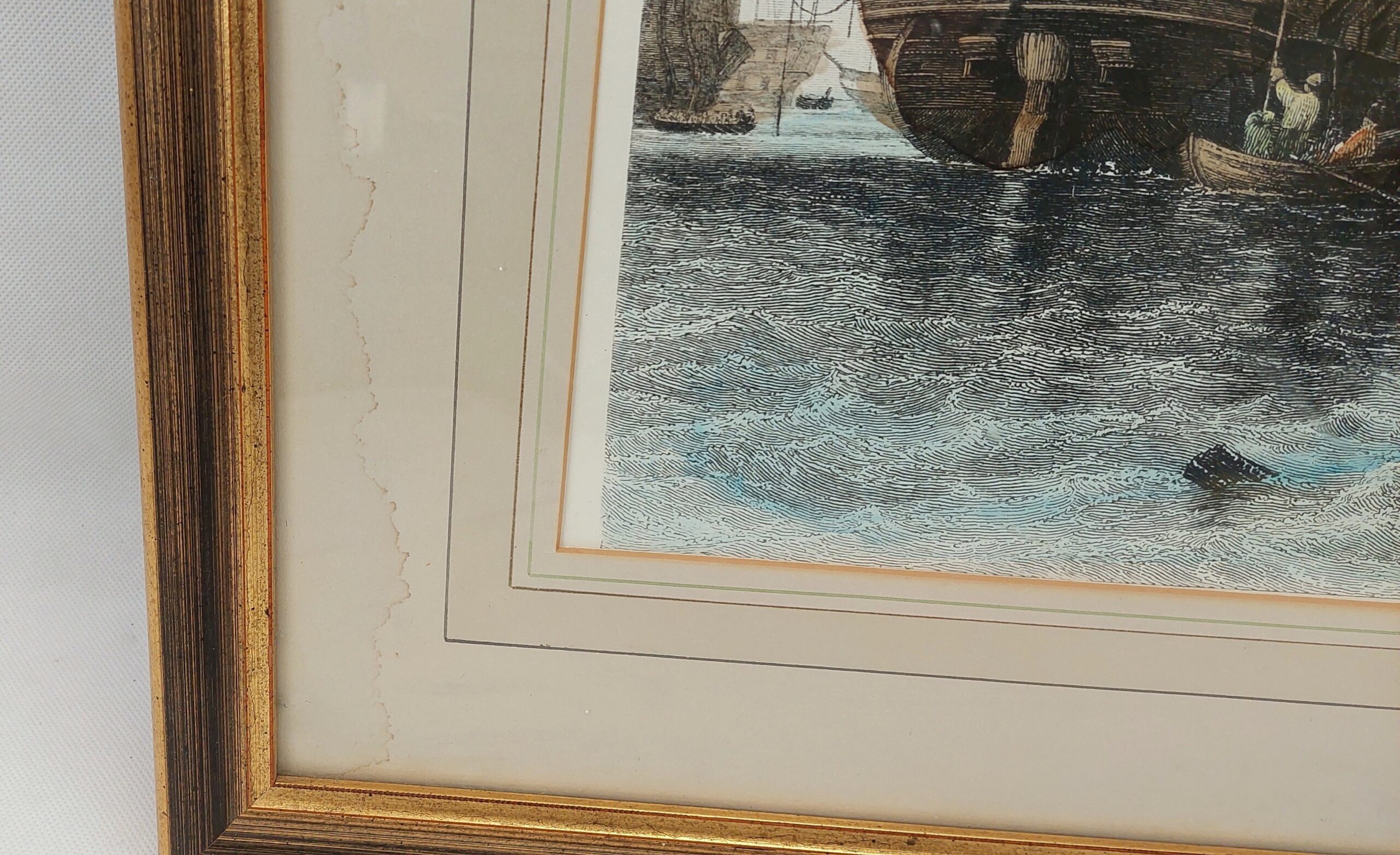 Large Victorian Framed Hand Coloured Print Of Men Of War Ships And Hulks Moored In Portsmouth Harbour - Image 6