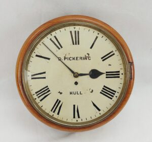 Late 19th Century Large 14 Inch Round Dial Chain Fusee Oak Wall Clock