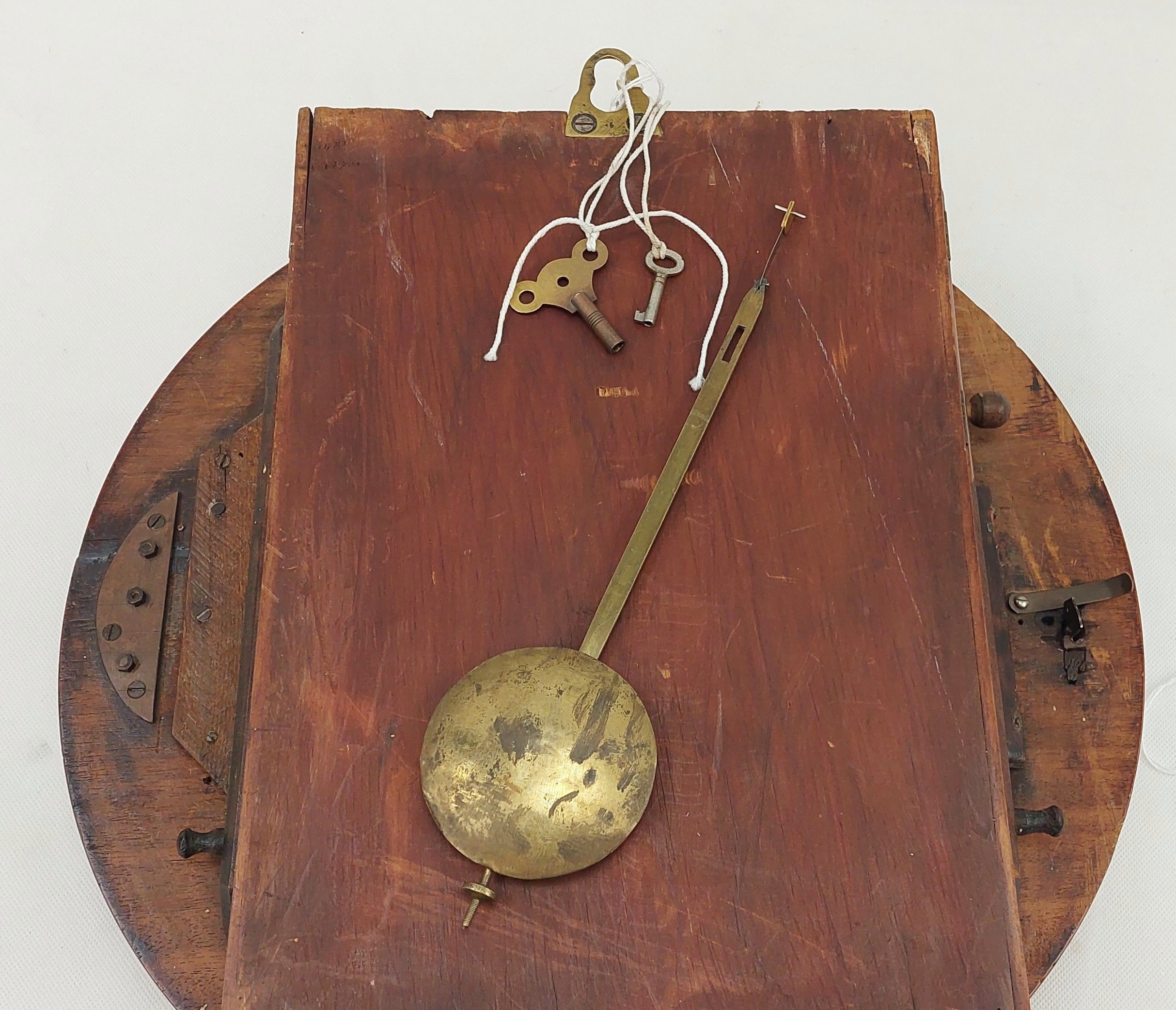 Late 19th Century Large 14 Inch Round Dial Chain Fusee Oak Wall Clock - Image 13