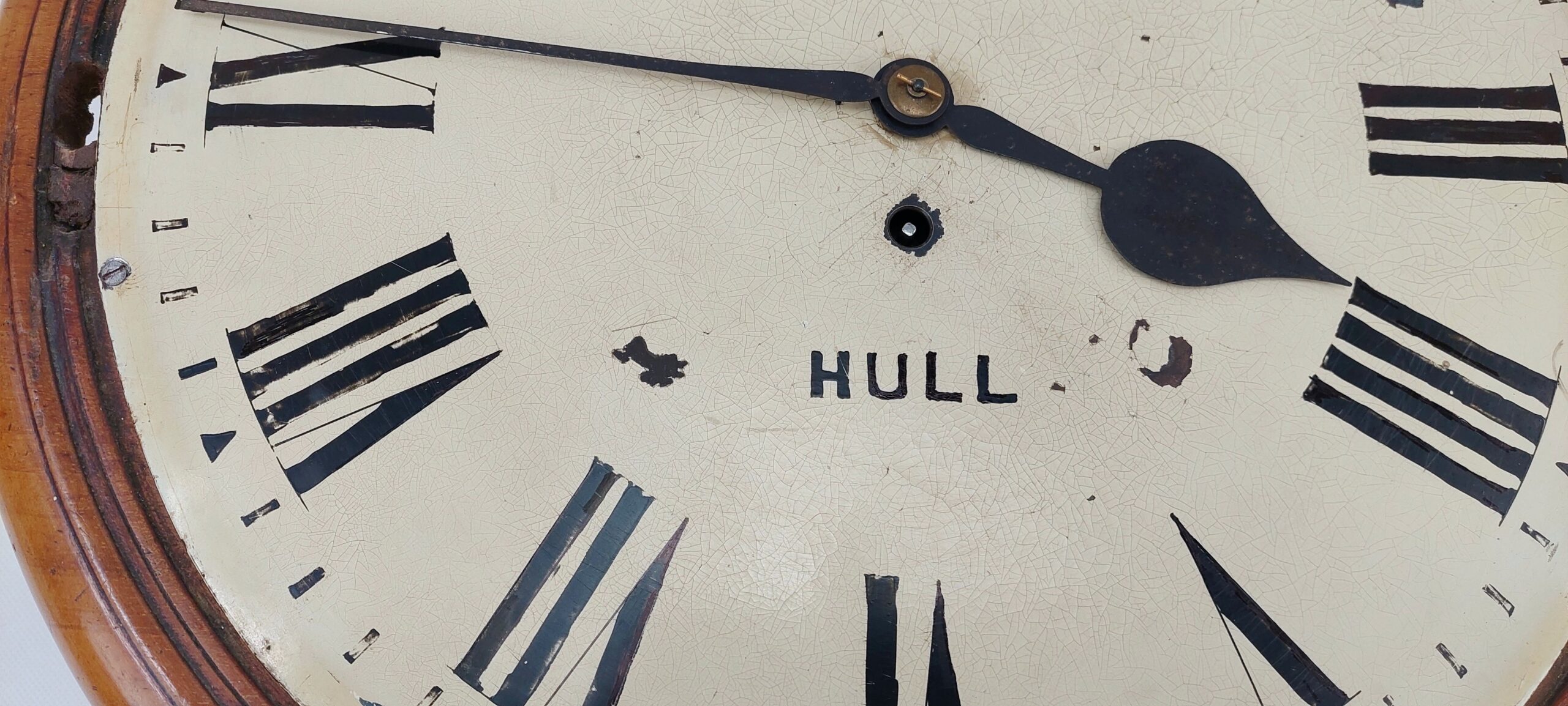 Late 19th Century Large 14 Inch Round Dial Chain Fusee Oak Wall Clock - Image 6
