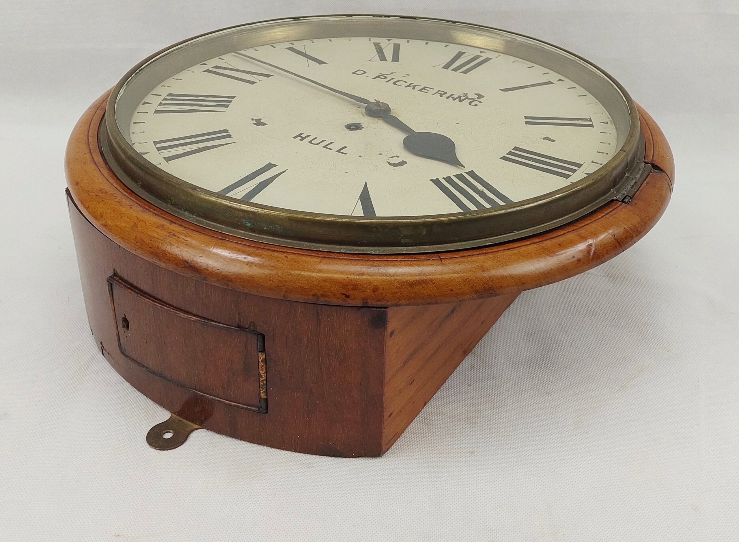 Late 19th Century Large 14 Inch Round Dial Chain Fusee Oak Wall Clock - Image 2
