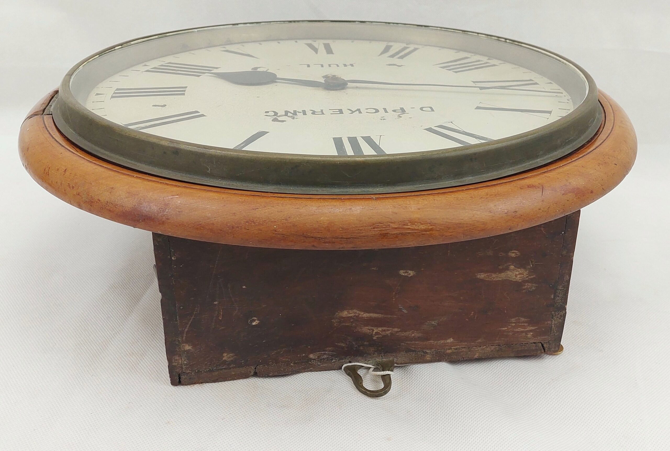 Late 19th Century Large 14 Inch Round Dial Chain Fusee Oak Wall Clock - Image 3