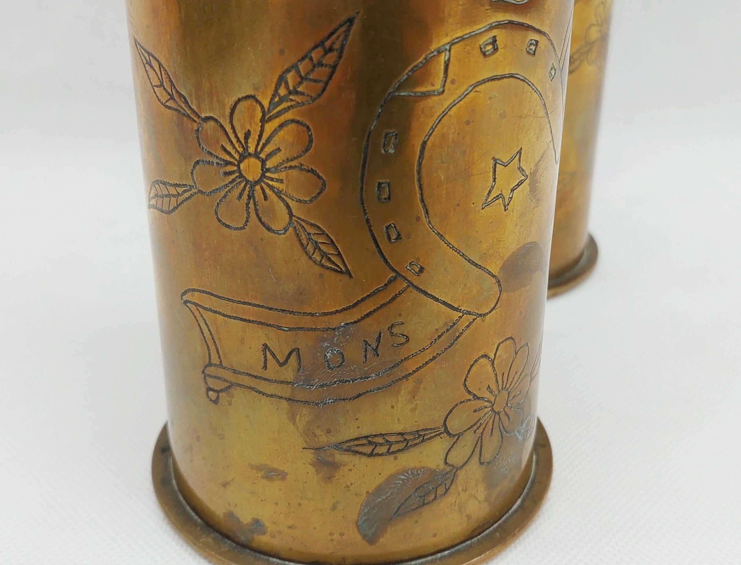 WW1 1915 And 1917 Trench Art 75mm Shell Case Pair - Image 9