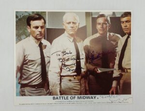 1976 Battle Of Midway Promotional Photograph Autographs Fonda, Heston And Coburn