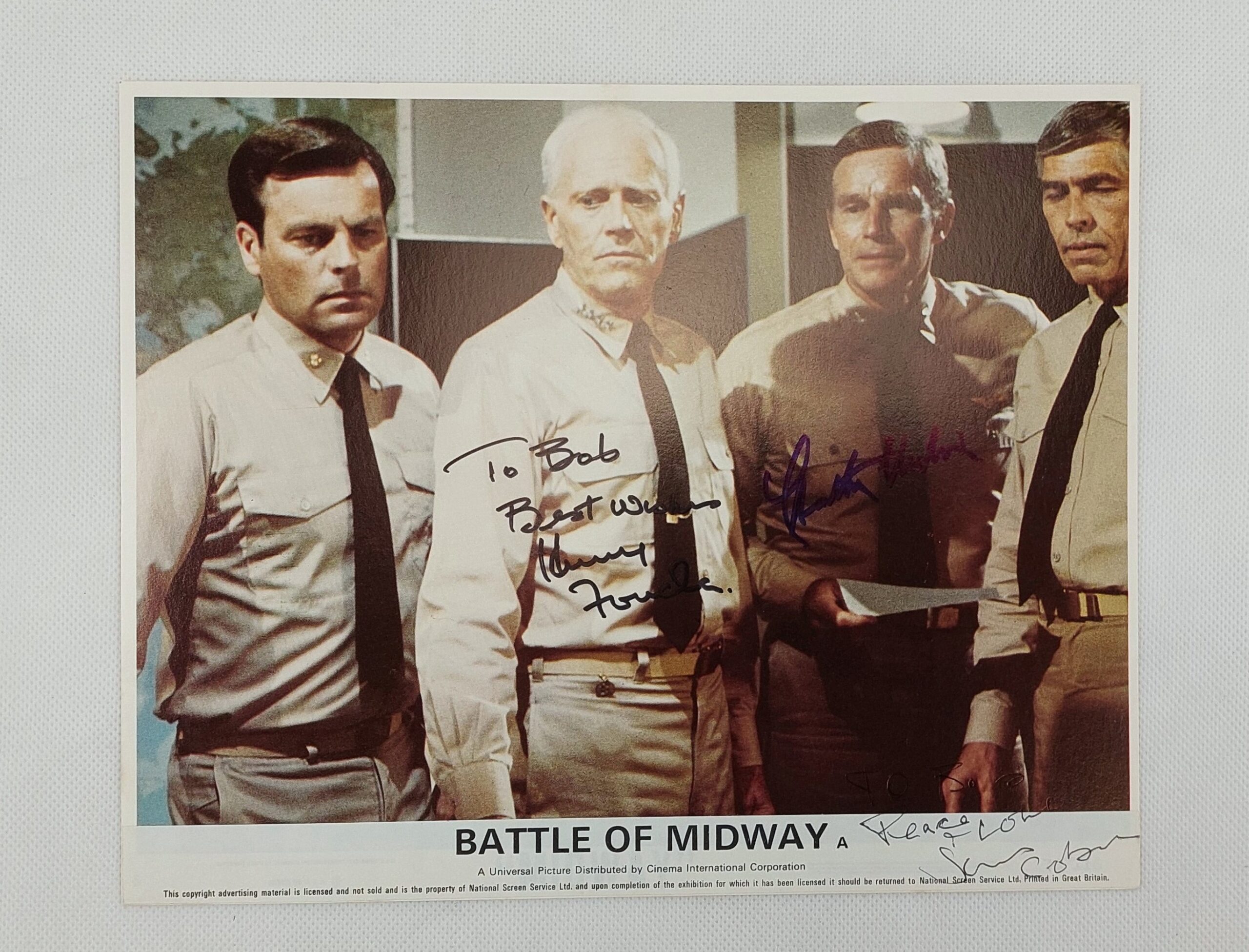 1976 Battle Of Midway Promotional Photograph Autographs Fonda, Heston And Coburn