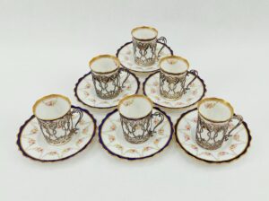 Aynsley Porcelain Coffee Cans And Saucers Set Of 6 Silver Sheffield 1901