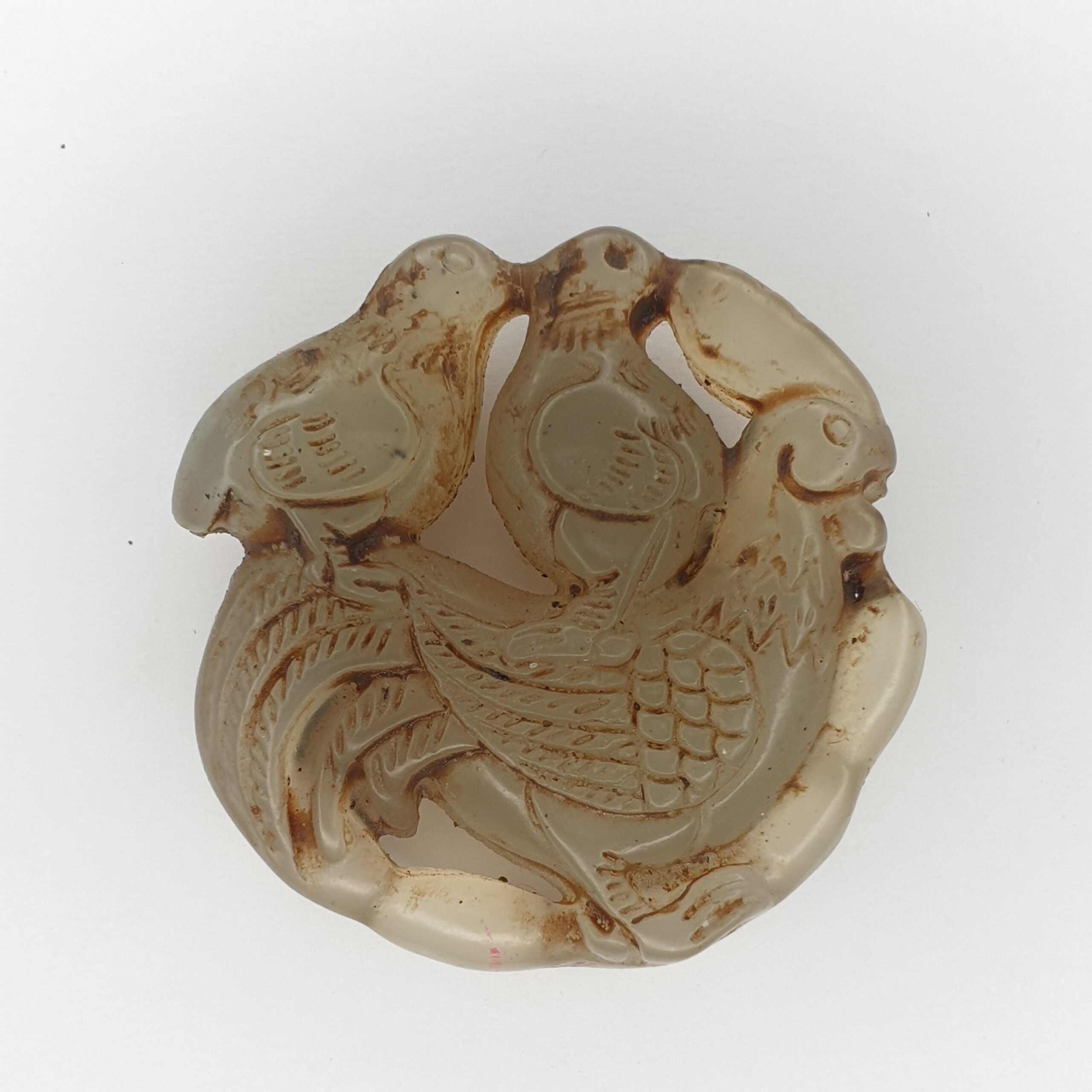Chinese Grey Celadon Jade Disc Of A Hen And Two Chicks - Image 6