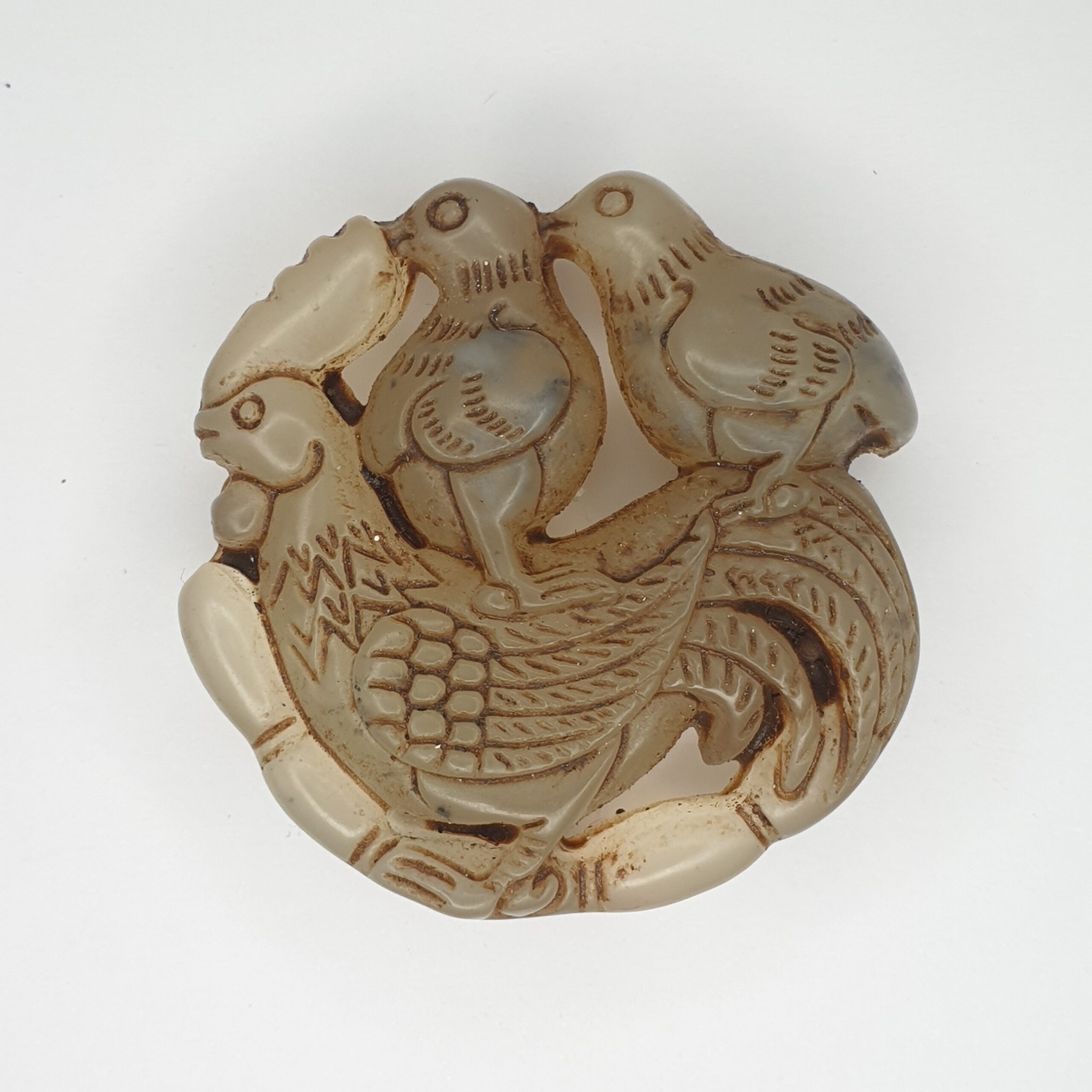Chinese Grey Celadon Jade Disc Of A Hen And Two Chicks - Image 5
