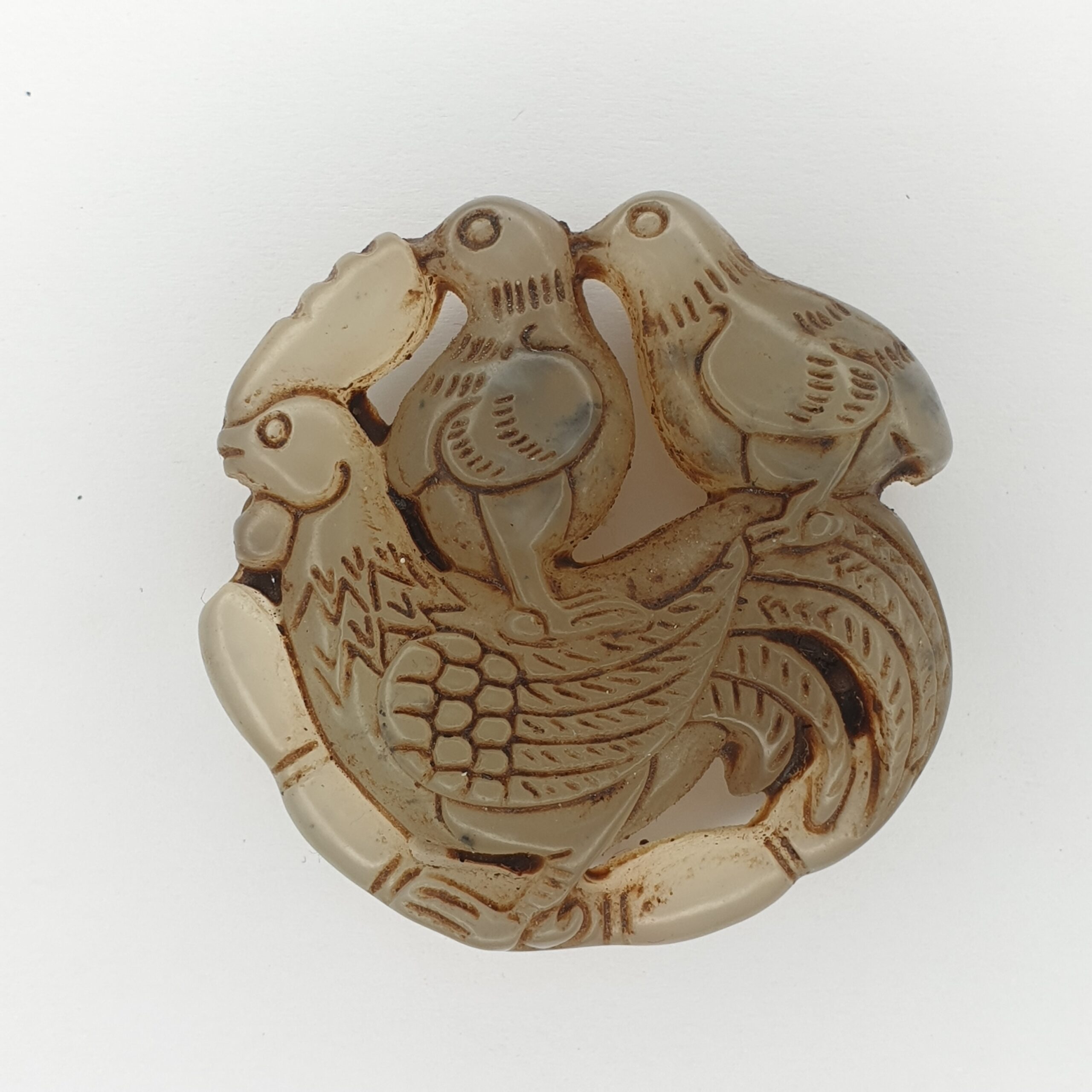 Chinese Grey Celadon Jade Disc Of A Hen And Two Chicks - Image 4