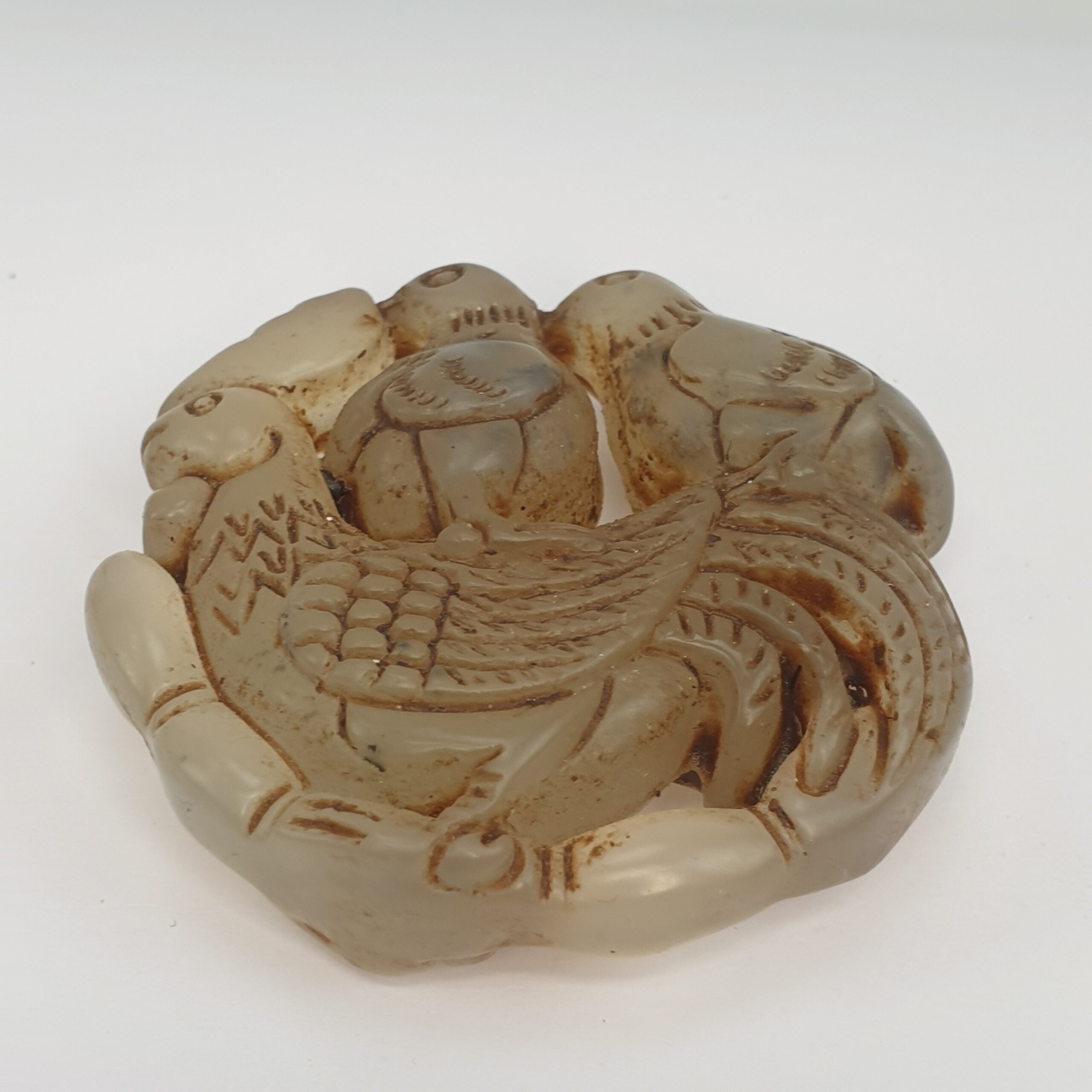 Chinese Grey Celadon Jade Disc Of A Hen And Two Chicks - Image 3