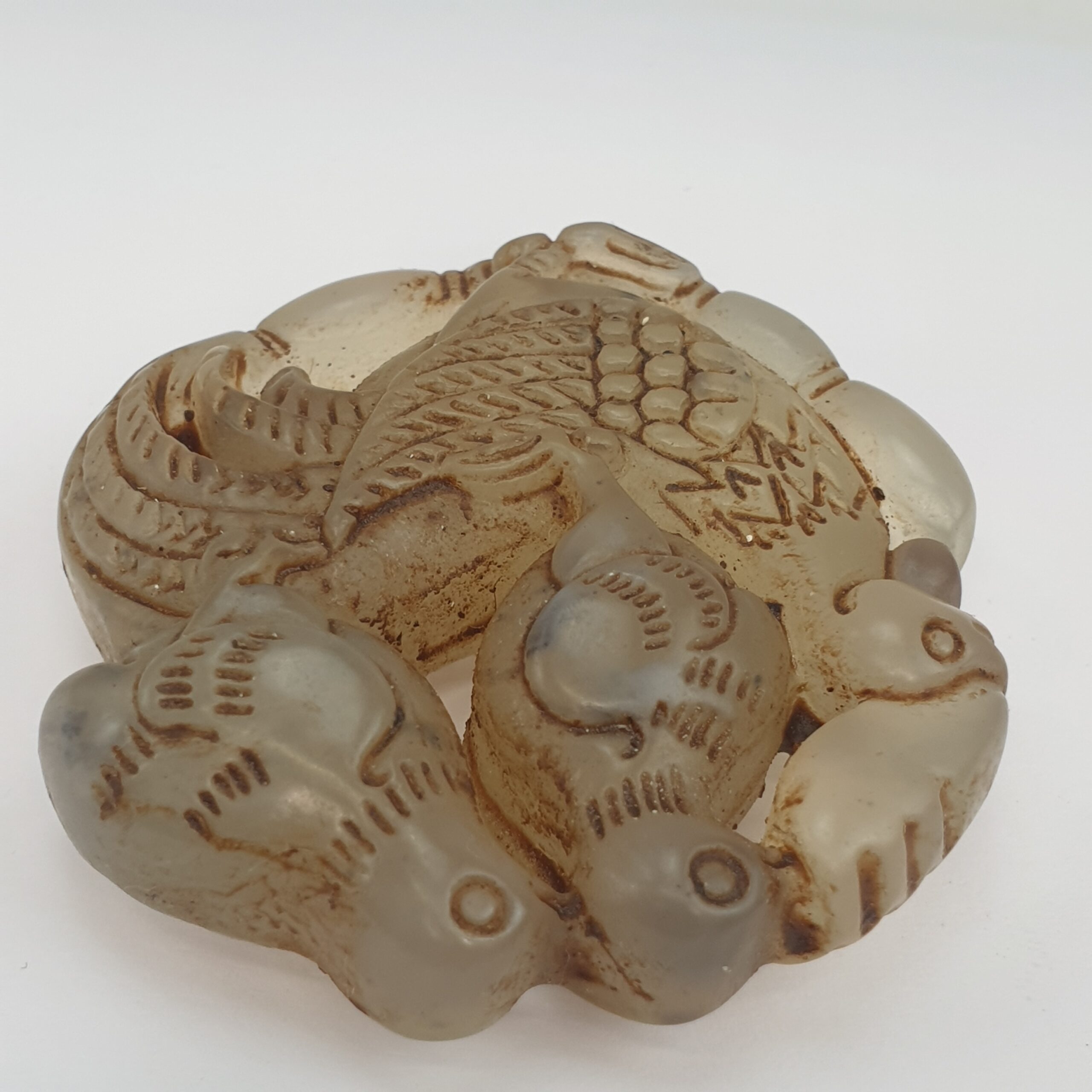 Chinese Grey Celadon Jade Disc Of A Hen And Two Chicks - Image 2