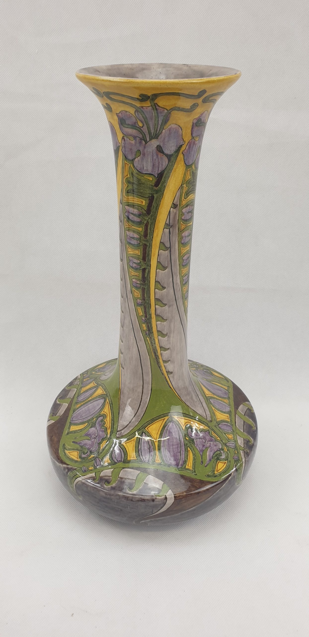 Fine Circa 1900 Art Nouveau Dutch Faience De Purmerende Vase With Iris Flowers - Image 4