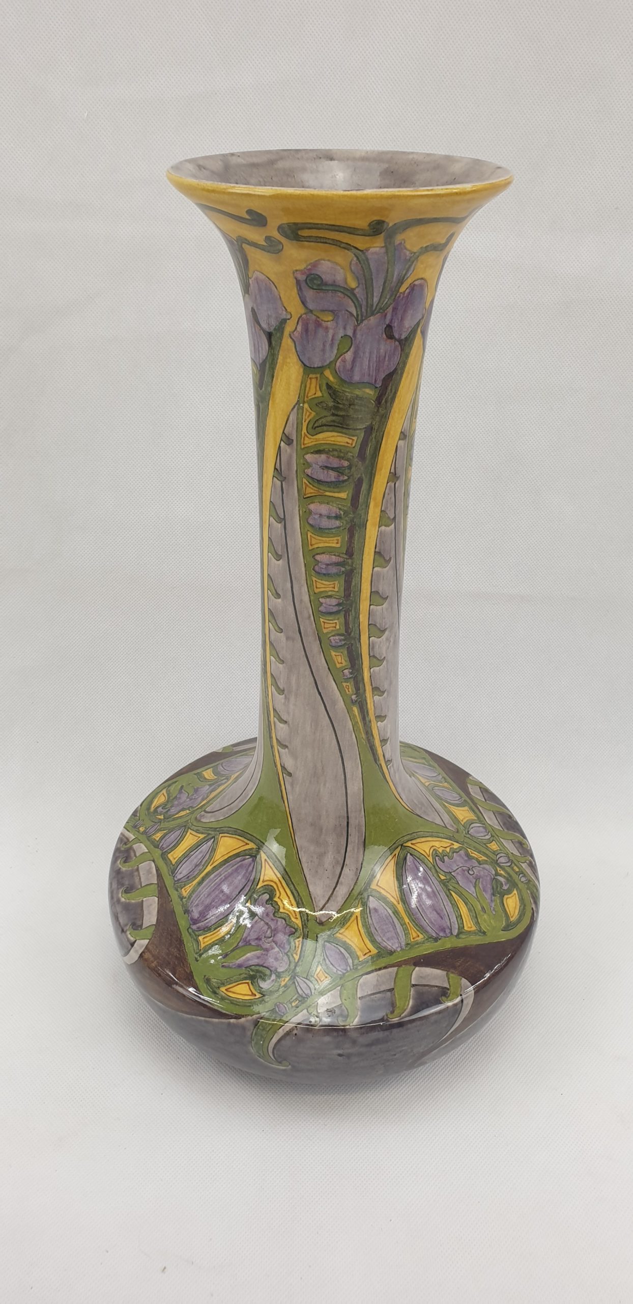 Fine Circa 1900 Art Nouveau Dutch Faience De Purmerende Vase With Iris Flowers - Image 3