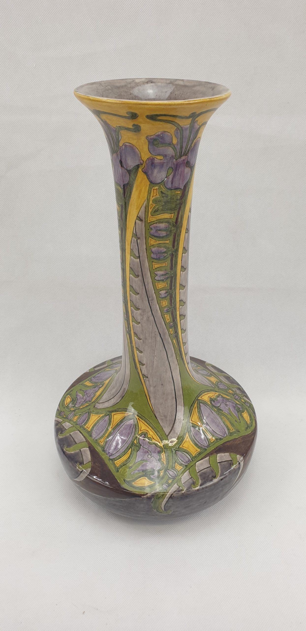 Fine Circa 1900 Art Nouveau Dutch Faience De Purmerende Vase With Iris Flowers - Image 2