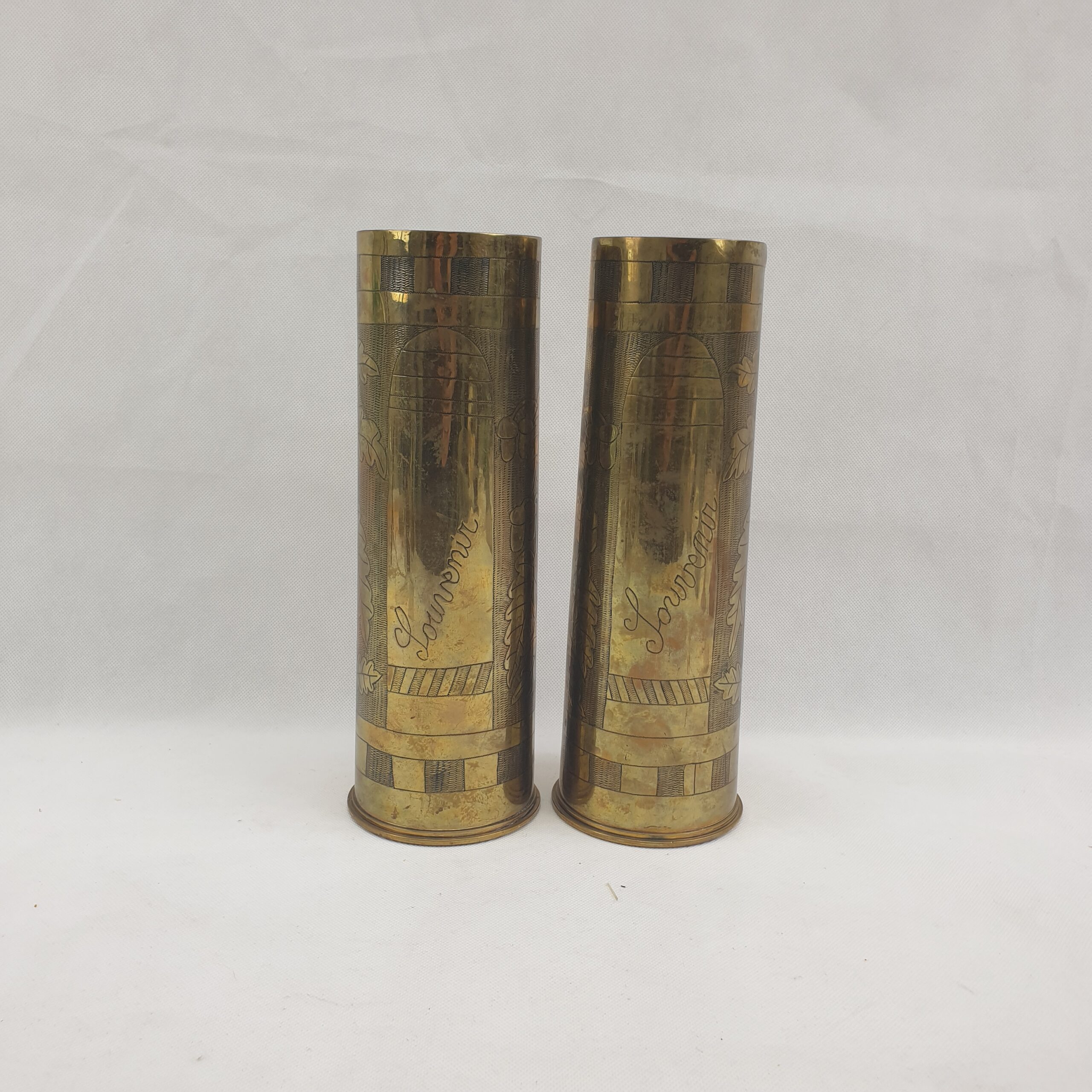 Fine Pair Of 1923 Trench Art Made From 18 Pounder 1918 Dated Shell Cases With Birds
