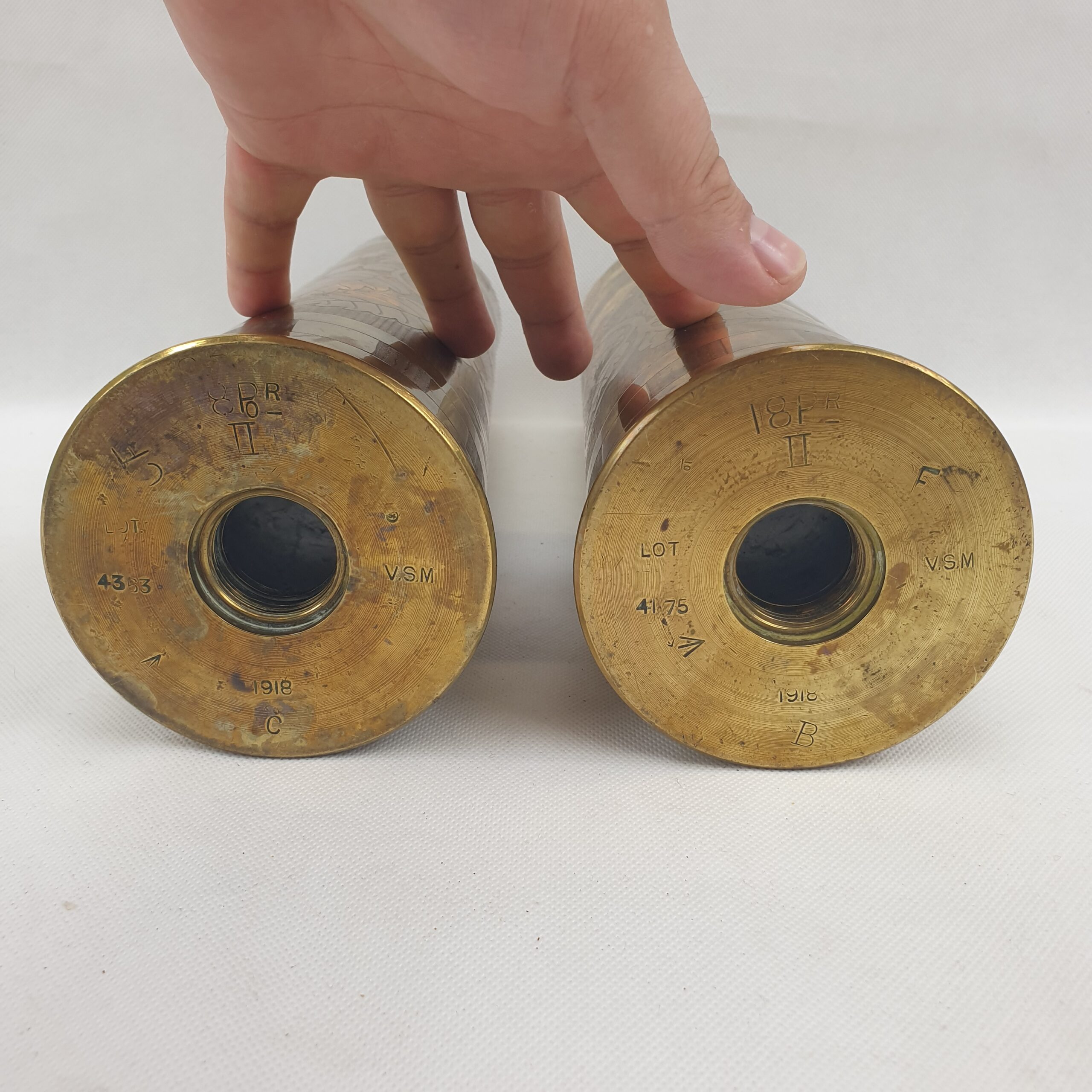 Fine Pair Of 1923 Trench Art Made From 18 Pounder 1918 Dated Shell Cases With Birds - Image 10