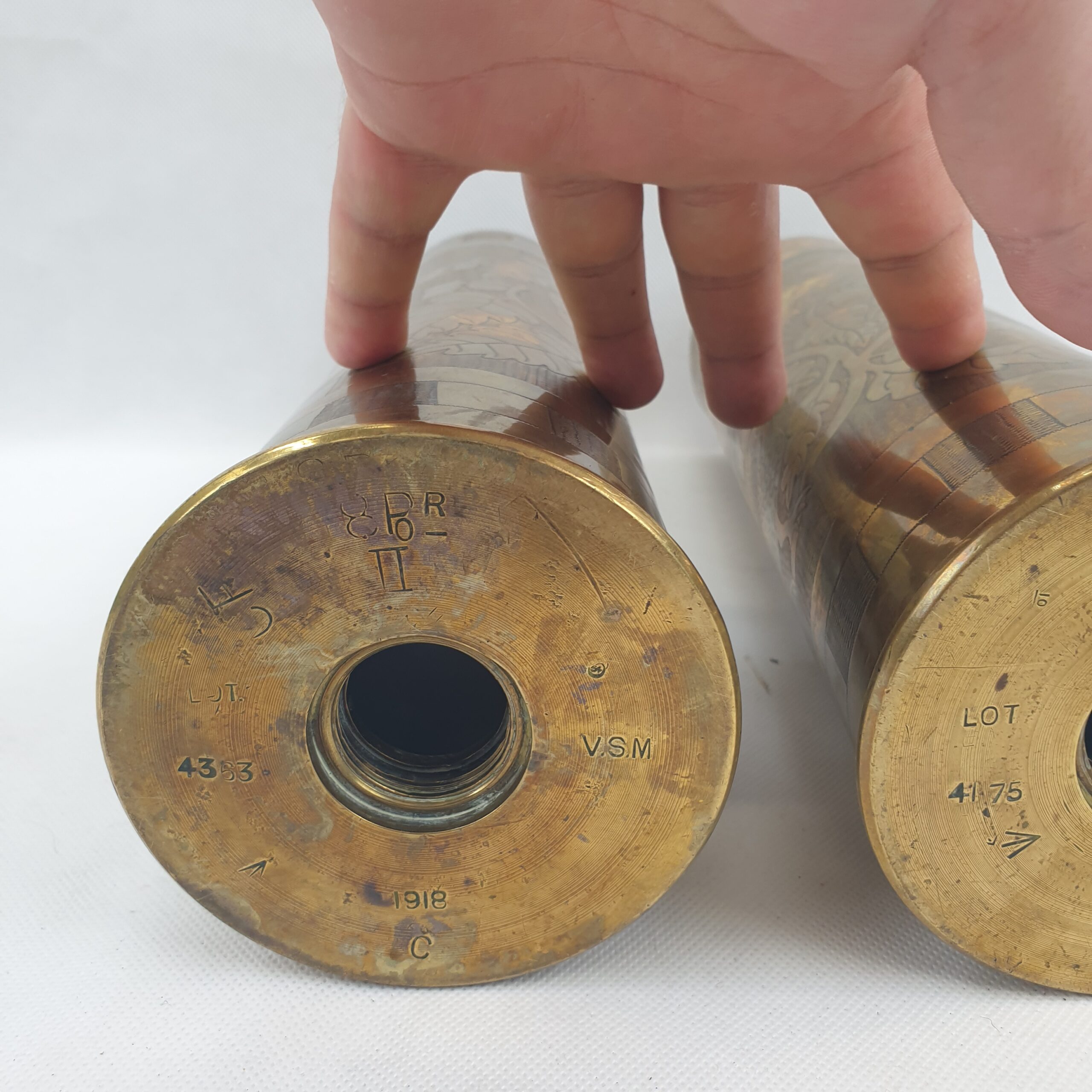 Fine Pair Of 1923 Trench Art Made From 18 Pounder 1918 Dated Shell Cases With Birds - Image 9