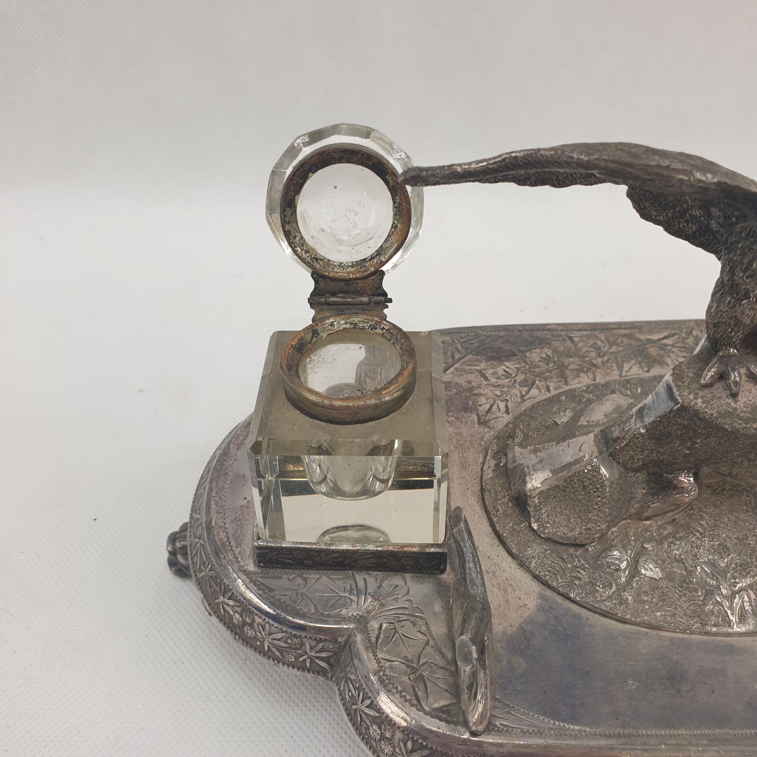 Fine Victorian Silver Plated James Deakin & Sons Inkstand With Twin Inkwells With Eagle Centrepiece - Image 6