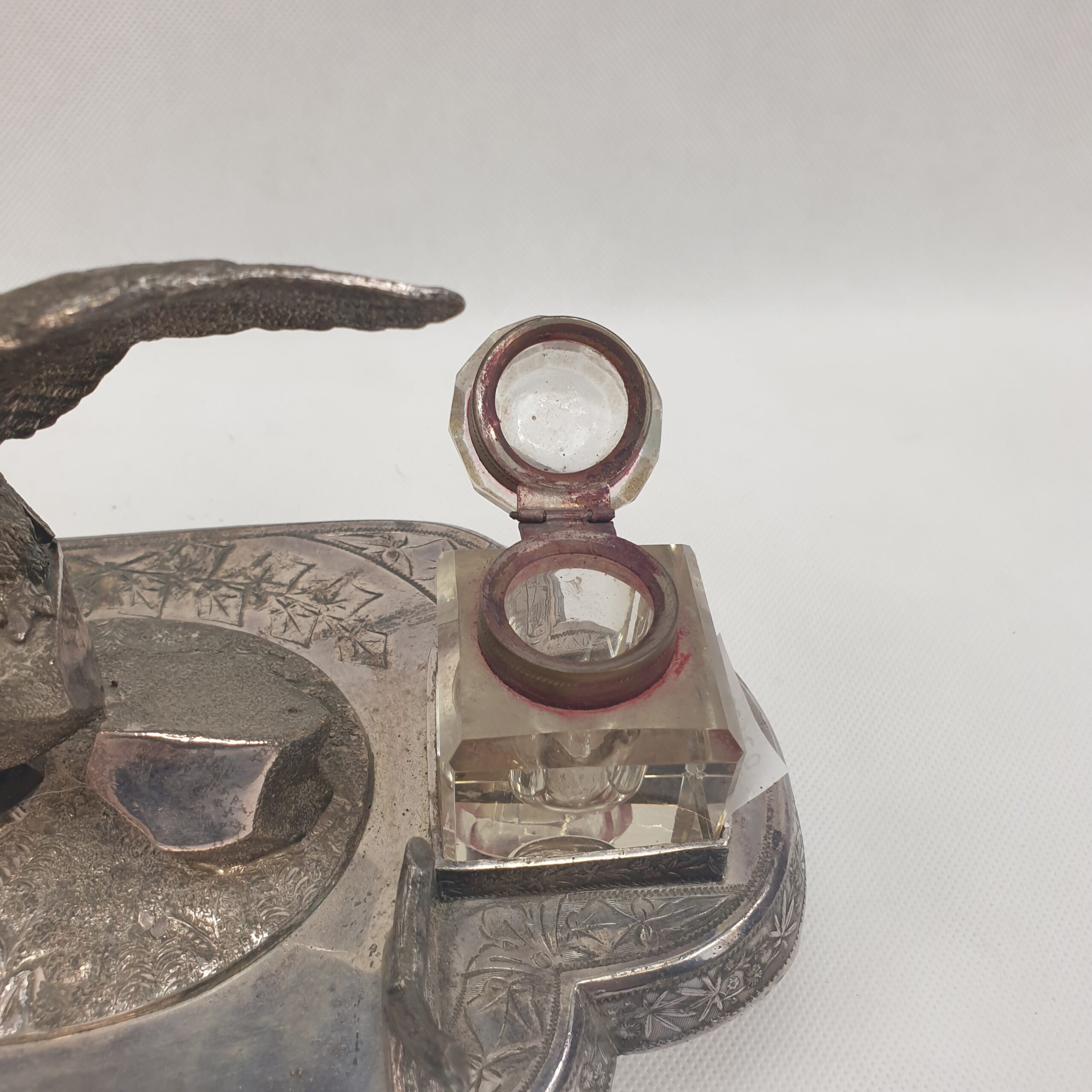 Fine Victorian Silver Plated James Deakin & Sons Inkstand With Twin Inkwells With Eagle Centrepiece - Image 9