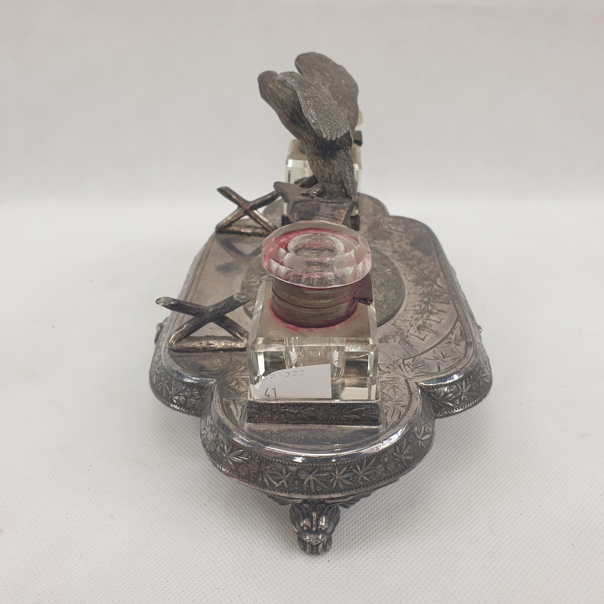 Fine Victorian Silver Plated James Deakin & Sons Inkstand With Twin Inkwells With Eagle Centrepiece - Image 5