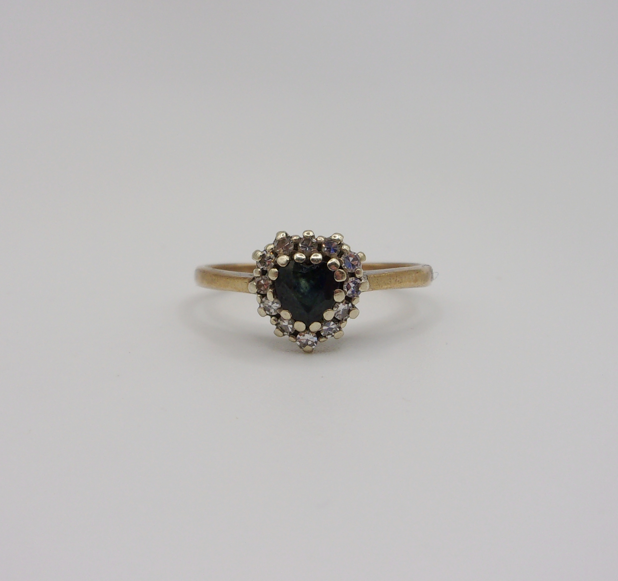 9ct Yellow Gold Sapphire & Diamond Love-Heart Ring UK Size M+ US 6 ½