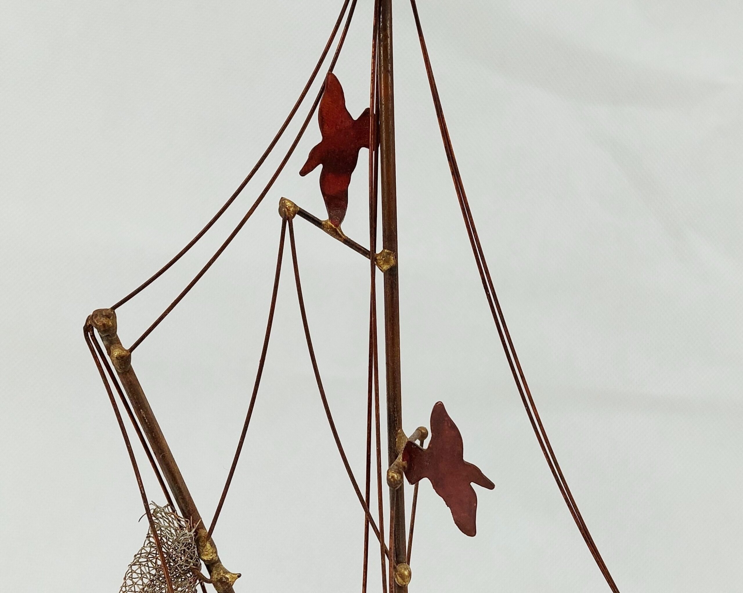 Quirky Folk Art Brass Trawler On Onyx Base - Image 4