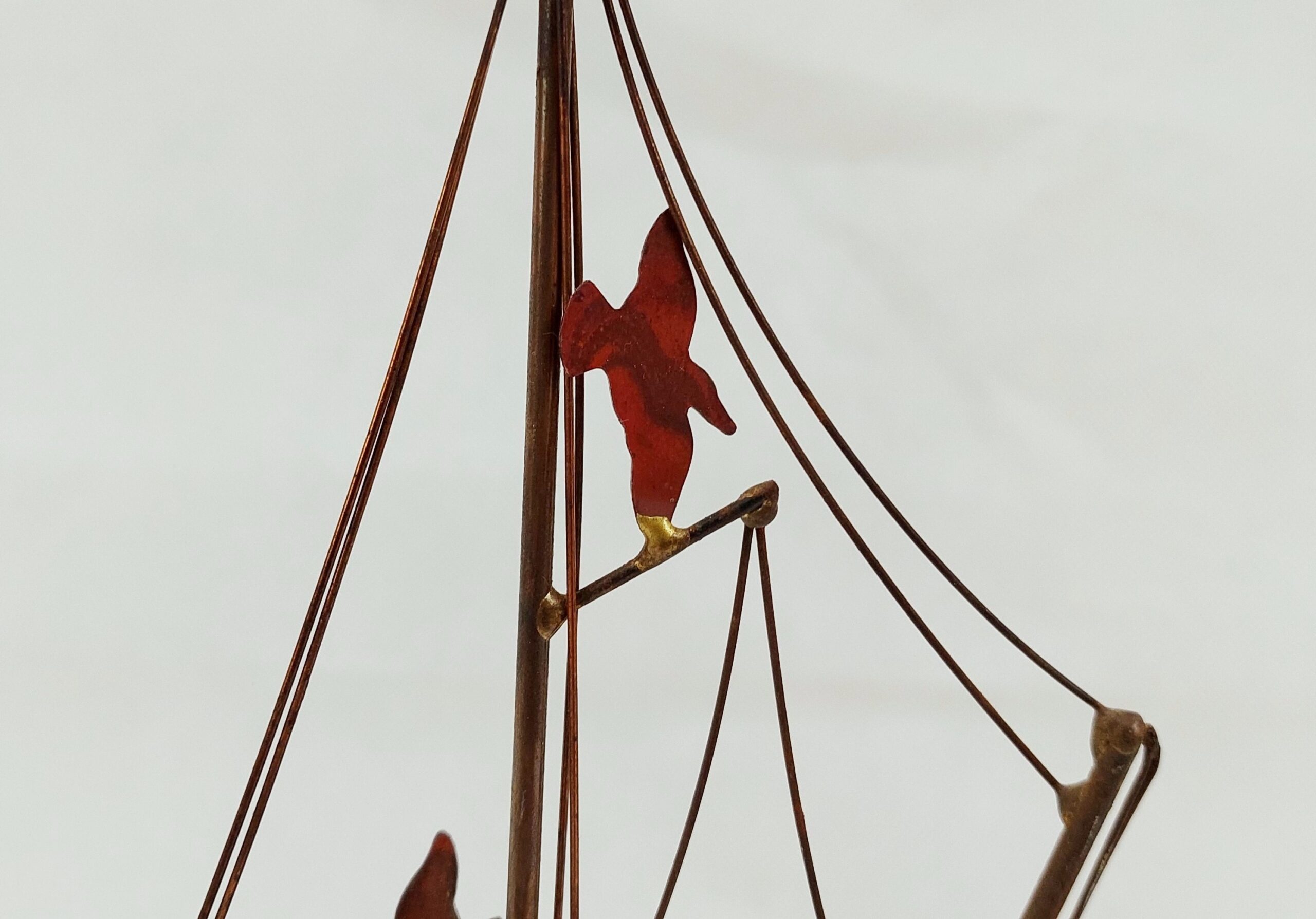 Quirky Folk Art Brass Trawler On Onyx Base - Image 3