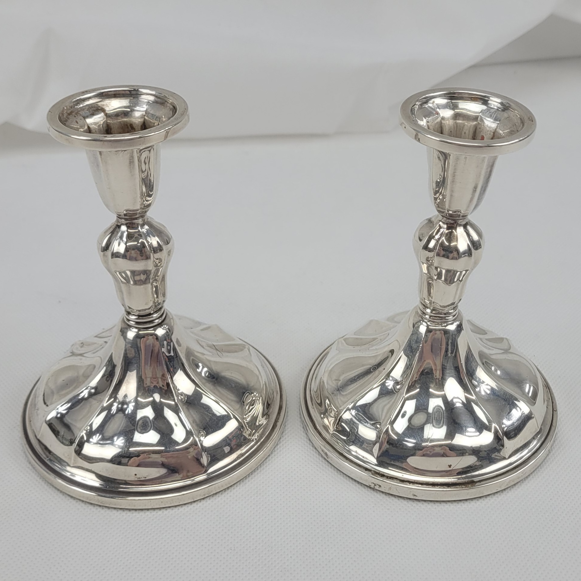 Scandinavian 83% Silver Squat Candlestick Pair