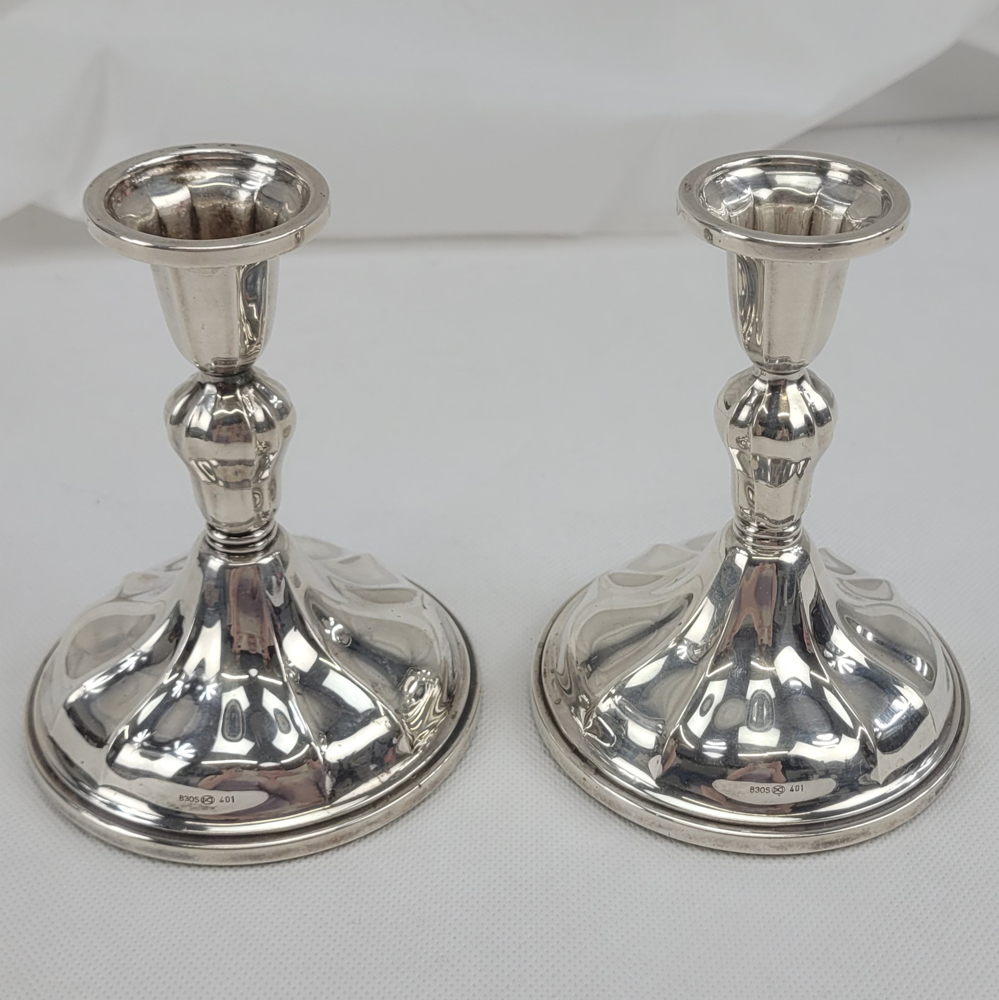 Scandinavian 83% Silver Squat Candlestick Pair - Image 6