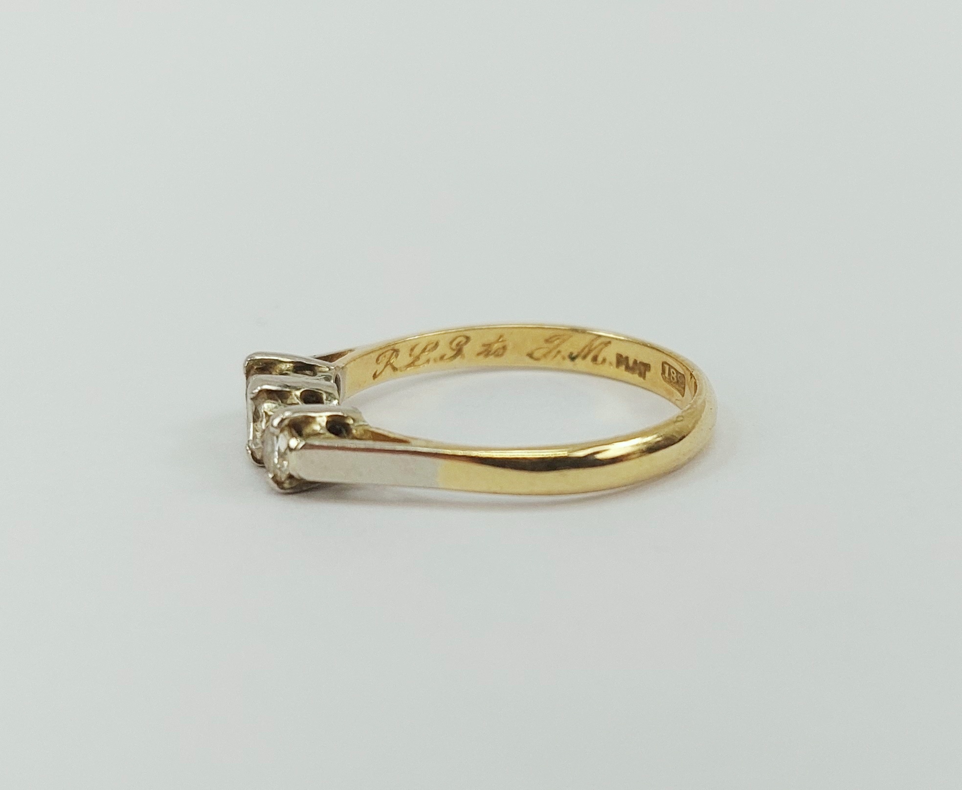 18ct Yellow Gold Diamond Trilogy Ring c1939 UK Size N+, US 6.75 - Image 2