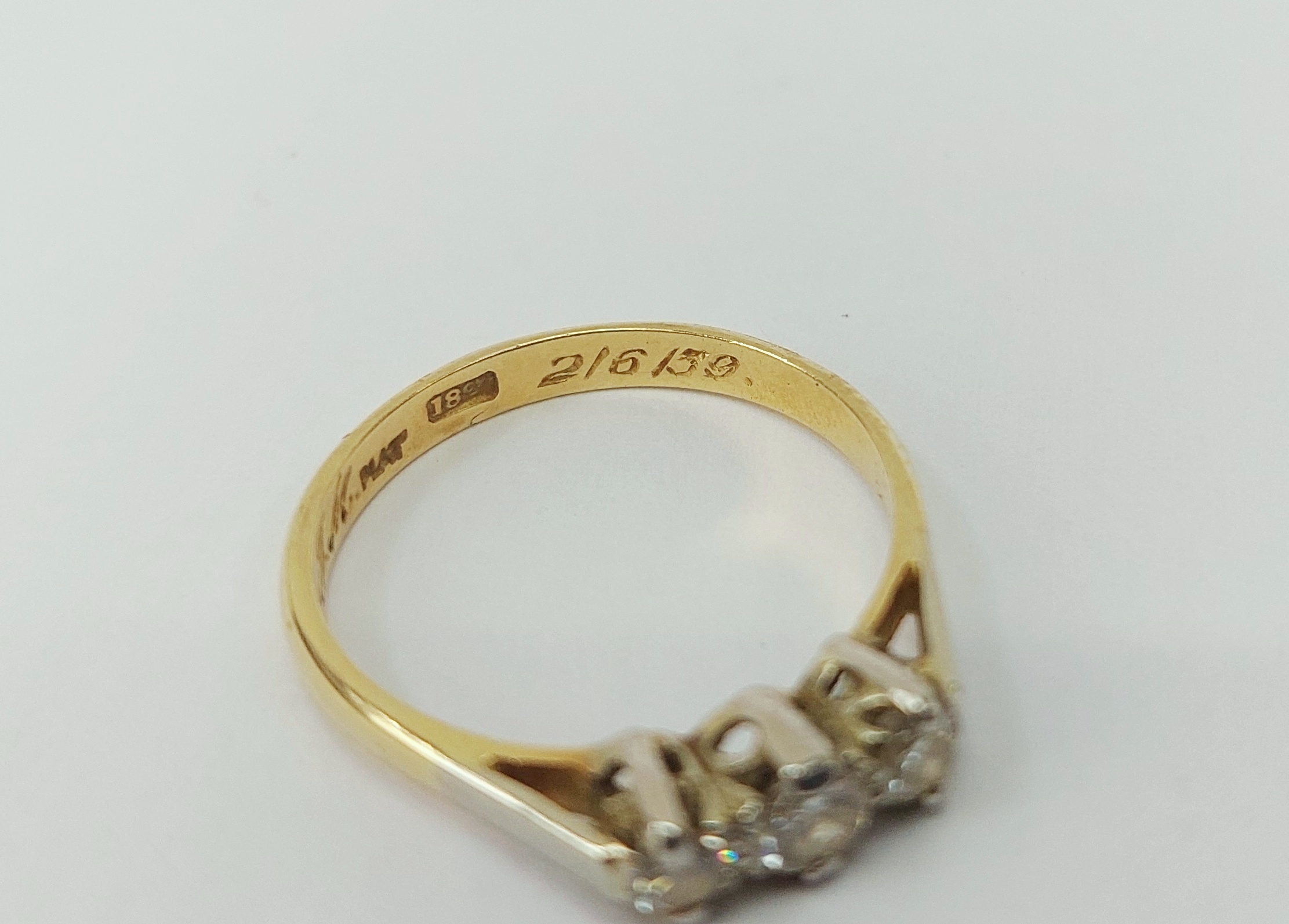 18ct Yellow Gold Diamond Trilogy Ring c1939 UK Size N+, US 6.75 - Image 6